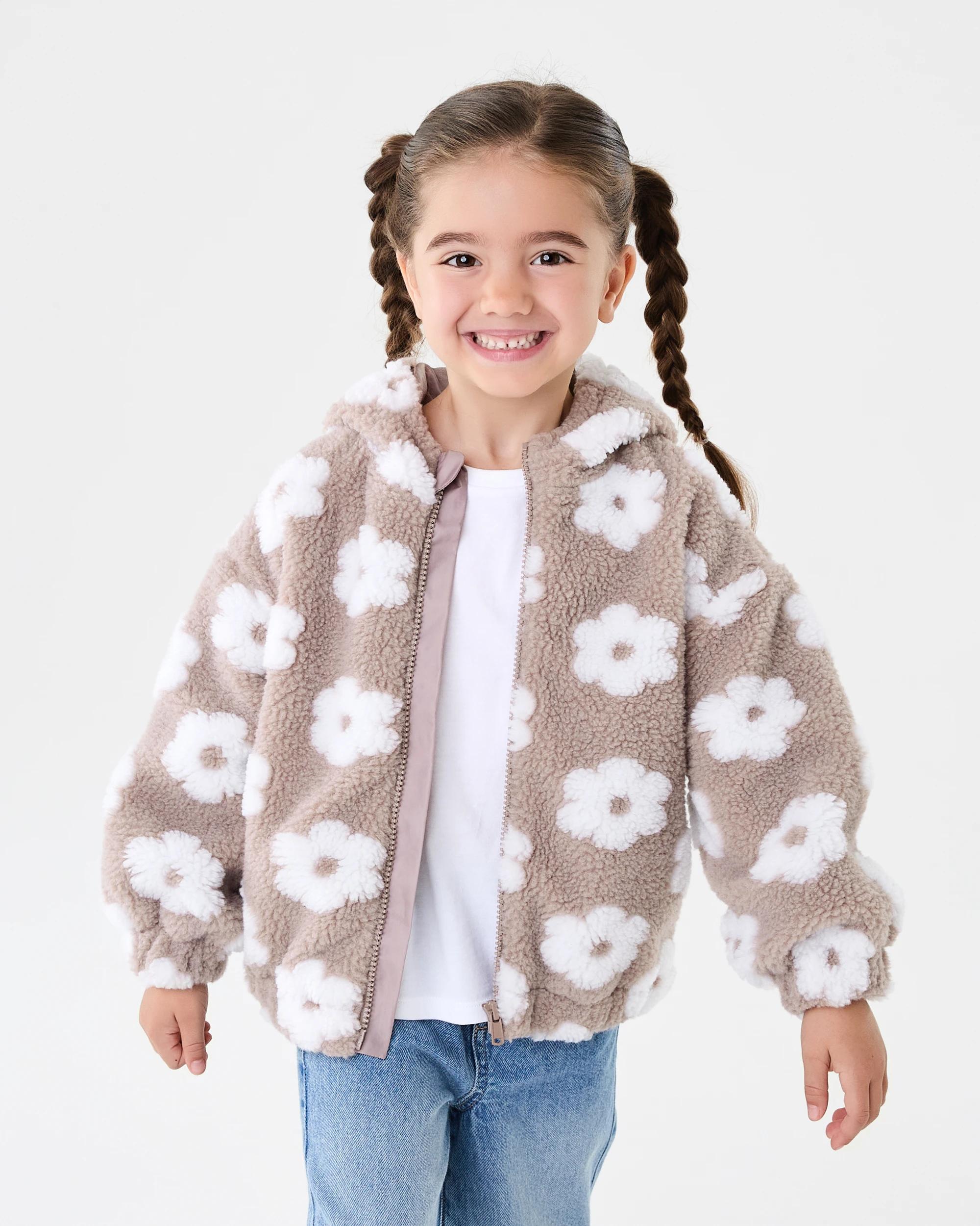 1 Sherpa Lined Zip Through Hoodie Brwn Florl, 1 of 10