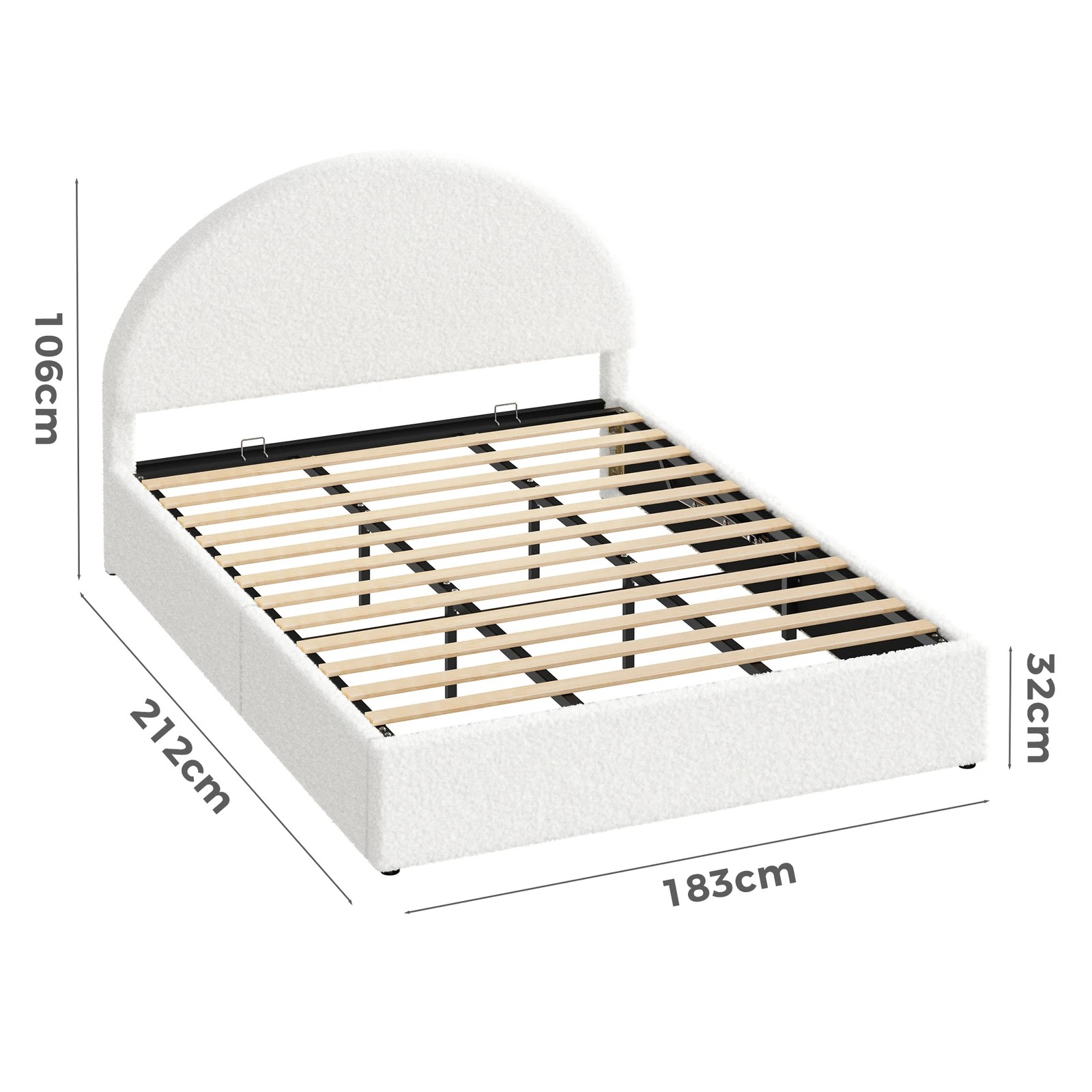 10 Alfordson Bed Frame King Size Arched Base Gas Lift Storage Boucle Hoult - White, 10 of 10