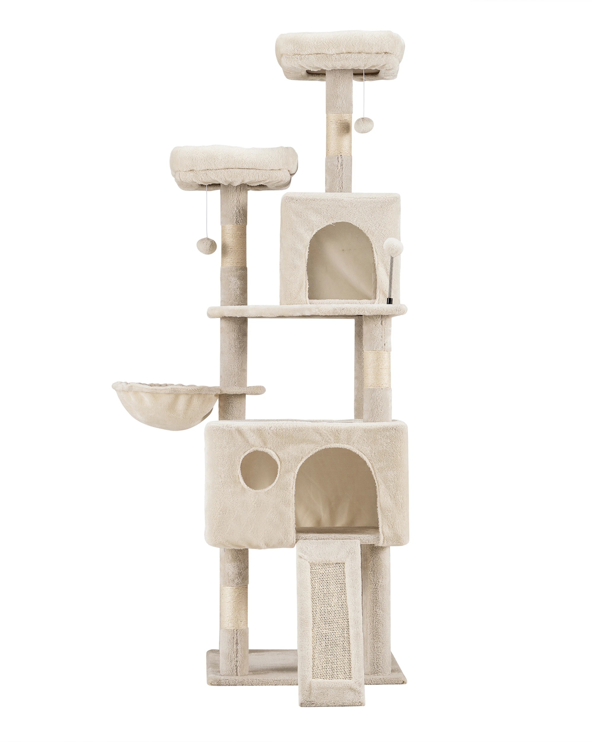 2 Petzly Cat Tree Tower Scratching Post Scratcher Condo House Bed 164cm Beige, 2 of 10