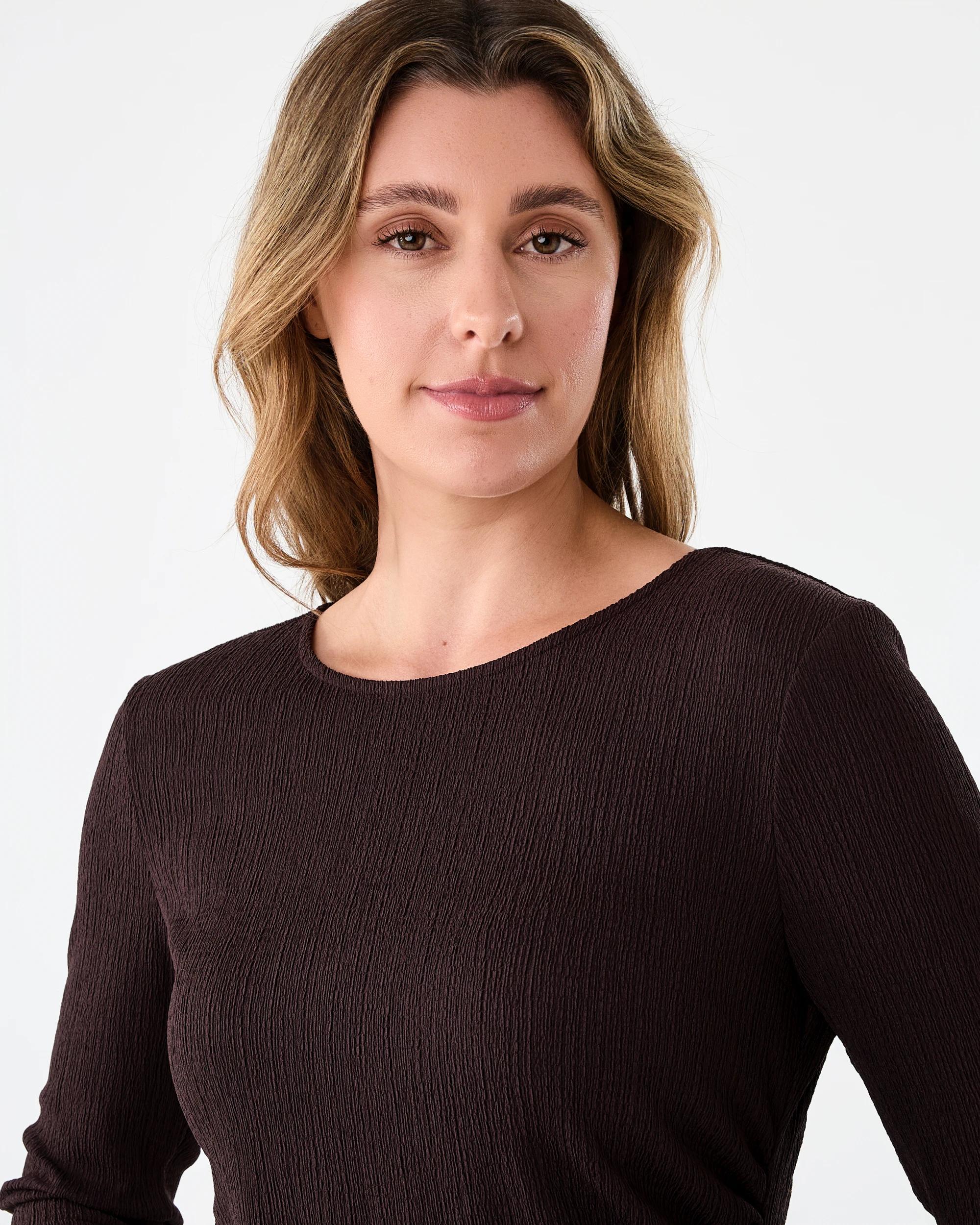 4 Long Sleeve Asymmetrical Lace Trim Top Choc Plum, 4 of 7