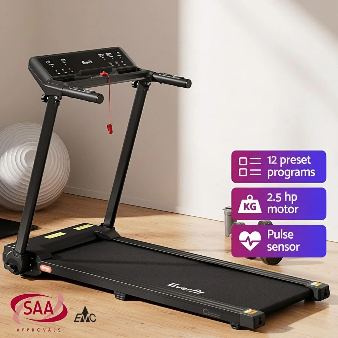 4 Everfit Treadmill Electric Home Gym Fitness Exercise Knob Foldable 450mm - Black, 4 of 6