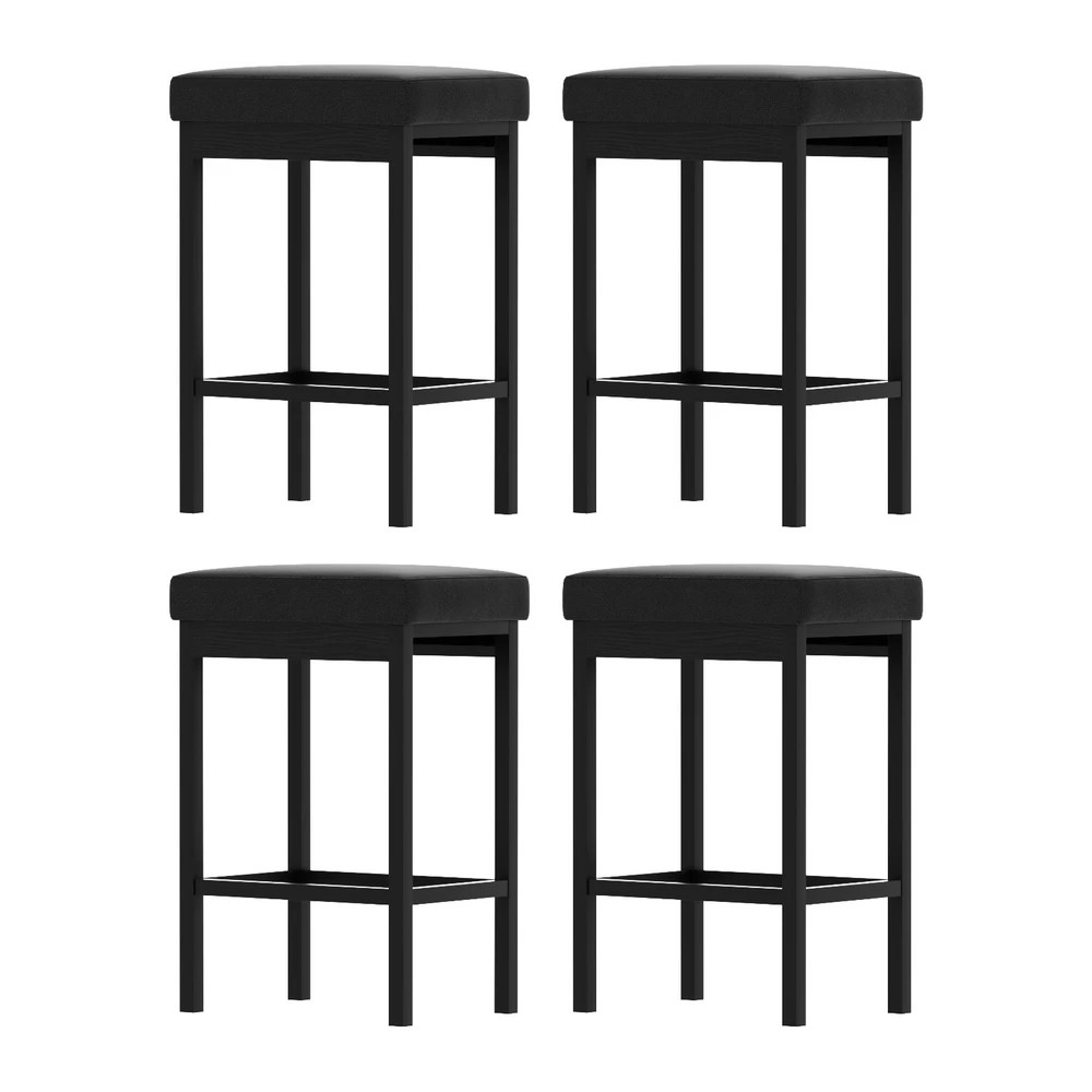 1 A Set of 4 Artiss Metal Bar Stools PU Seat Dining Counter Chairs - Black, 1 of 5