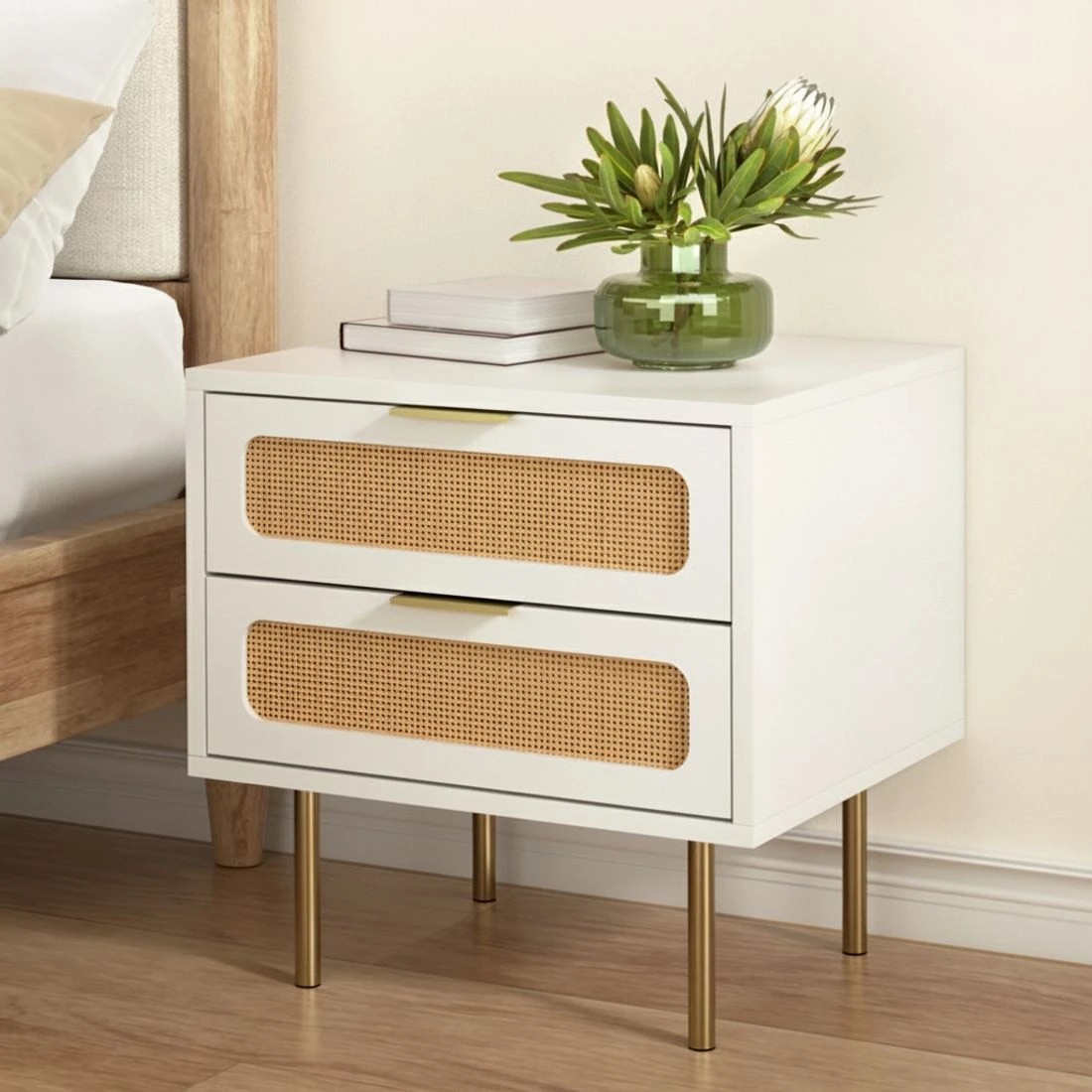 6 Artiss Rattan Bedside Table 2 Drawers Pine - Multi, 6 of 6