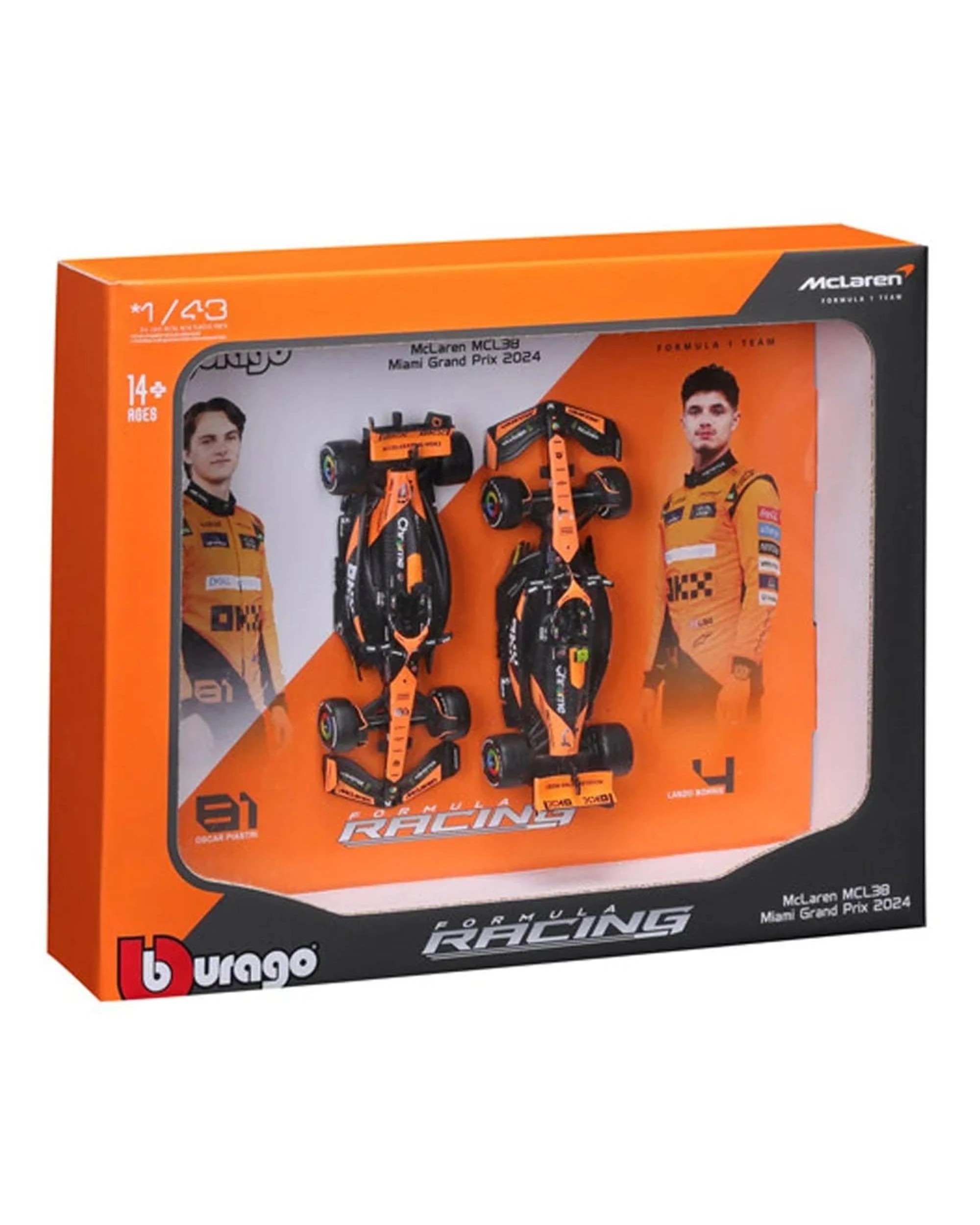 3 Bburago Formula Racing 2024 F-1 McLaren MCL38 #81 Piastri and #4 Norris 1:43 Scale Diecast Vehicle 2 Piece Gift Pack, 3 of 3