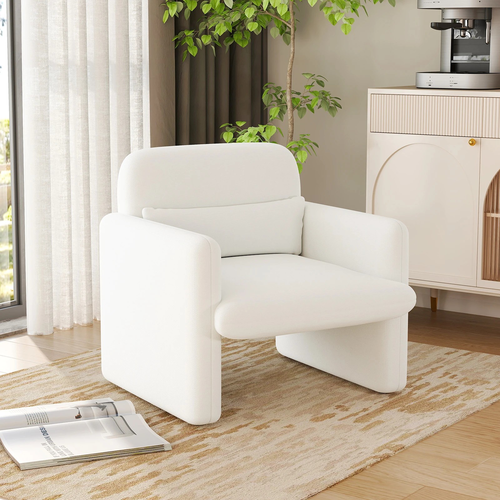 3 Costway Single Sofa Chair Upholstered Lounge Armchair w/Pillow & Thick Seat Cushion Accent Chair - White, 3 of 5