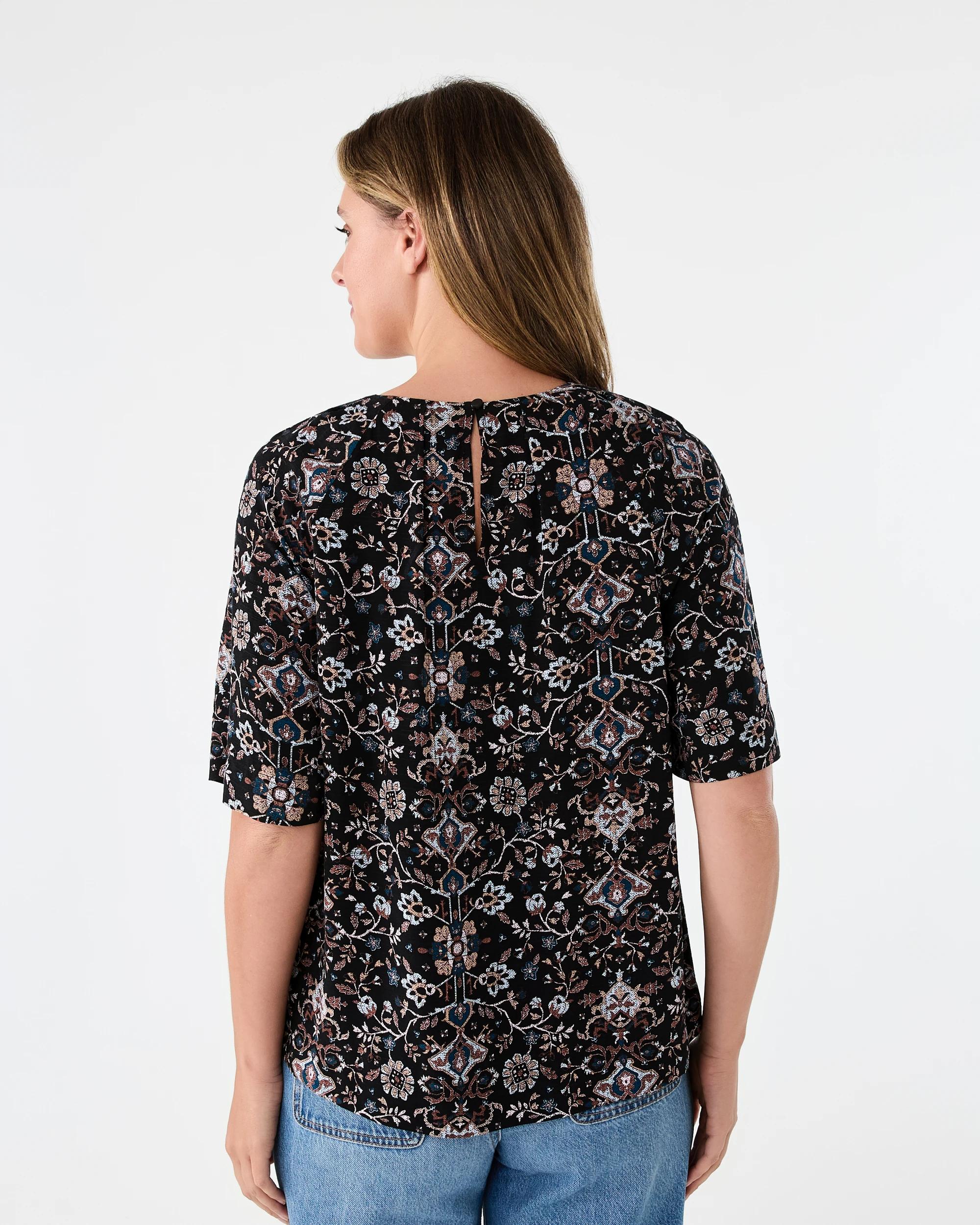 3 Short Sleeve Tuck Top Boho Flrl, 3 of 6