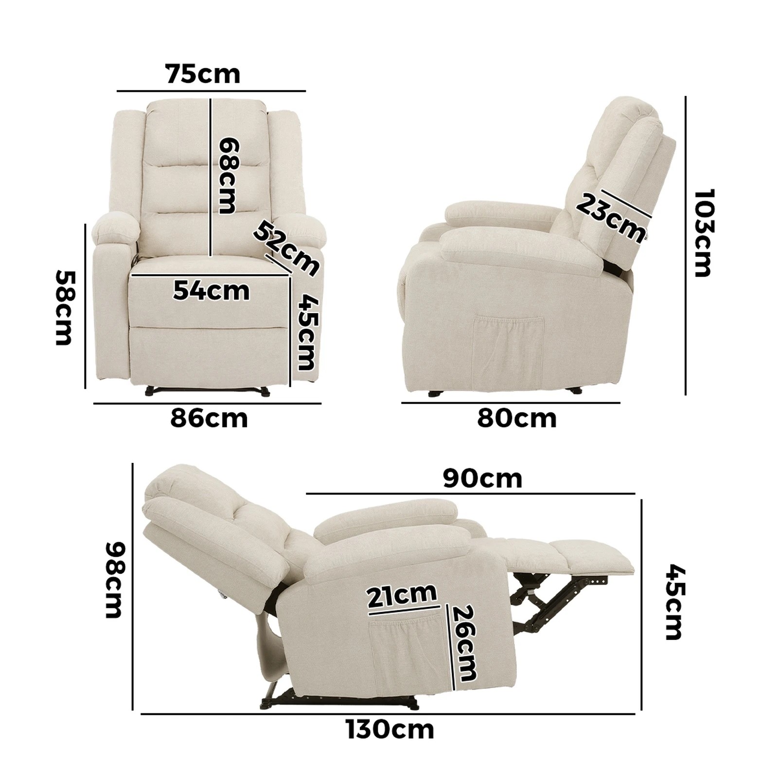 7 Oikiture Recliner Chair With Side Pocket Polyester
 - Beige, 7 of 7