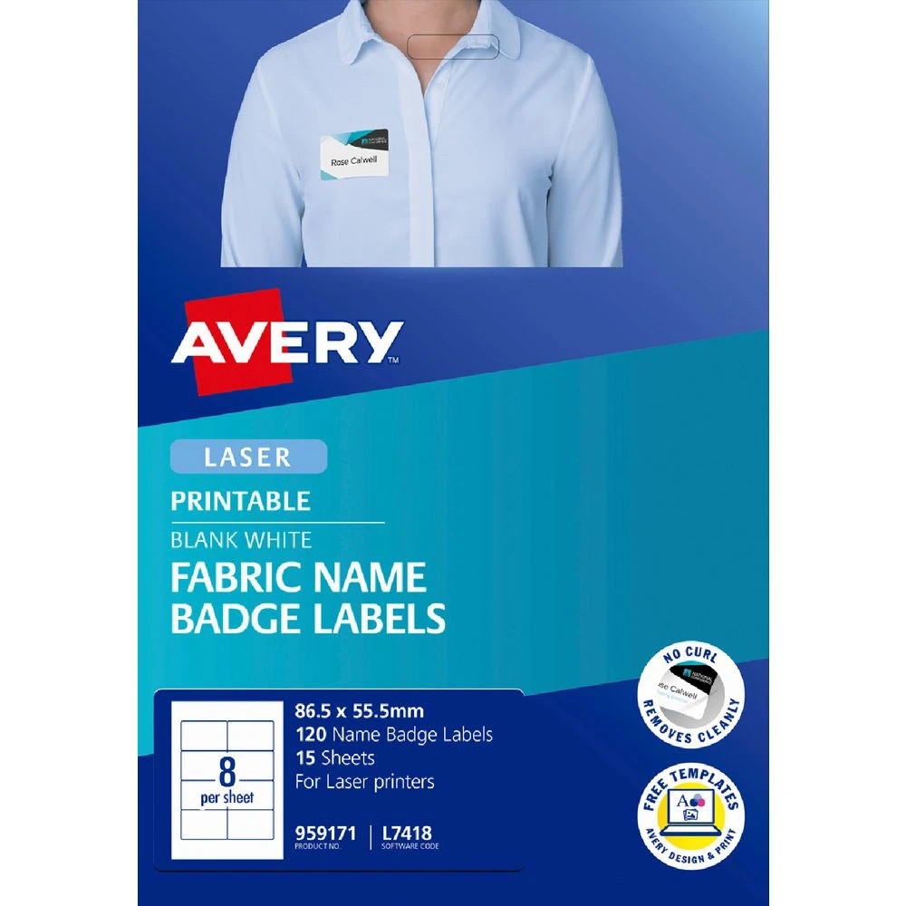 1 Avery 8UP Fabric Laser Name Badge Labels 15 Sheets, 1 of 8