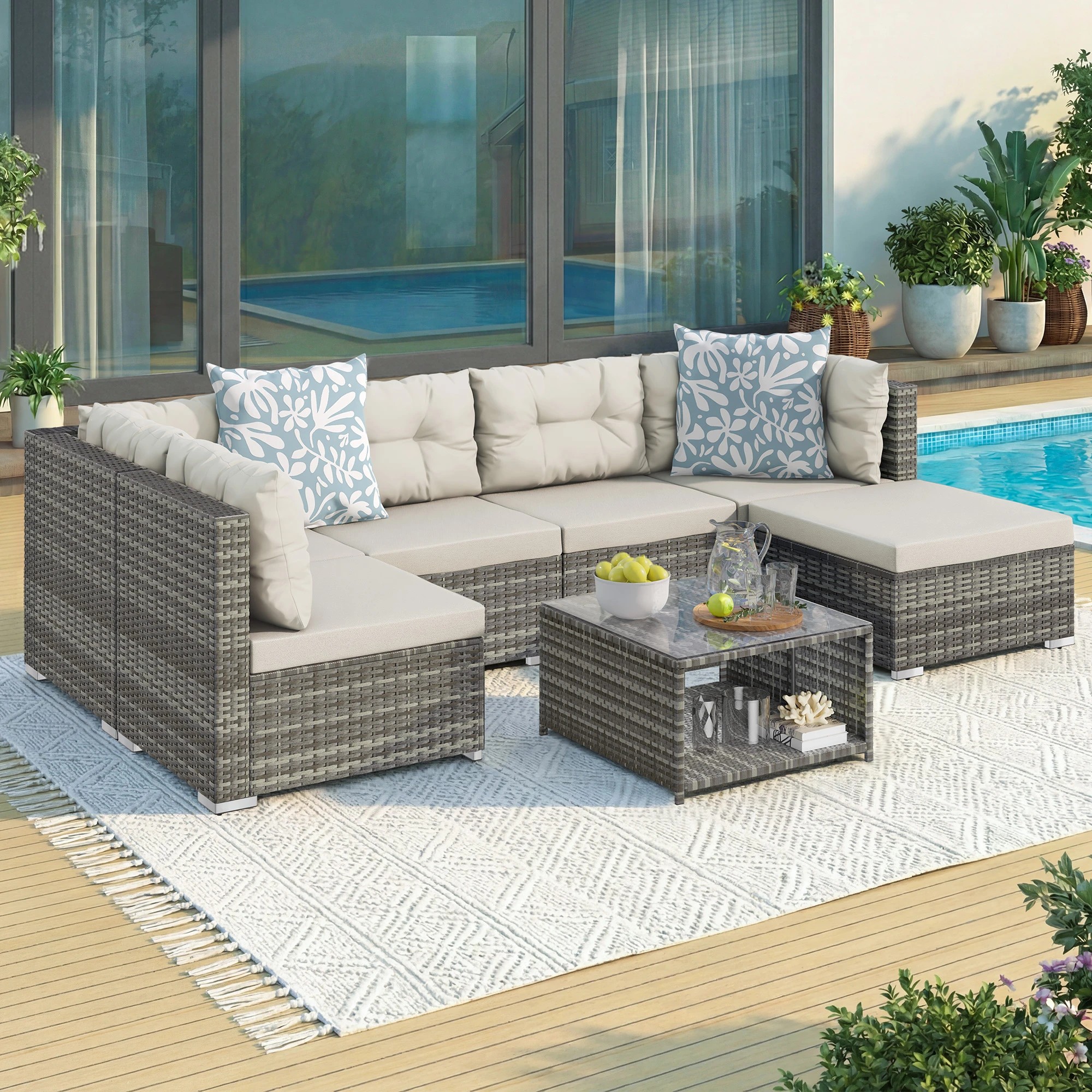 2 Alfordson Outdoor Furniture 7PCS Patio Wicker Set Light - Grey, 2 of 10