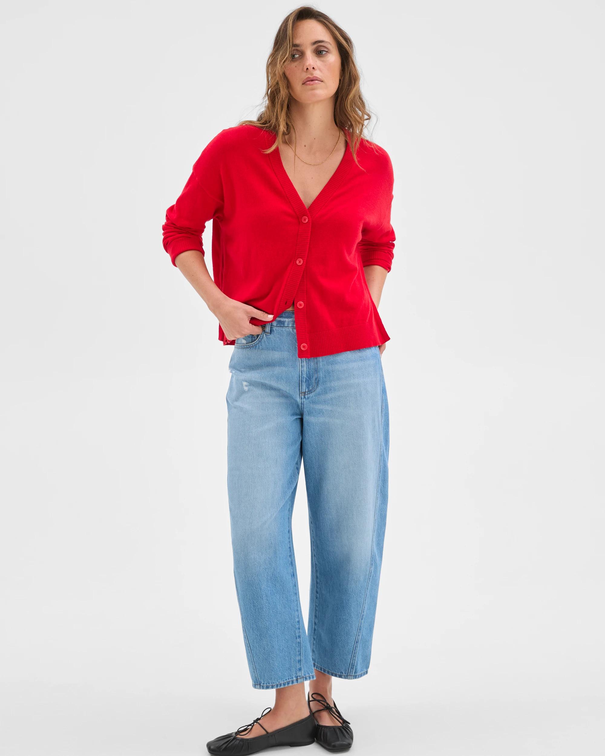 2 Target Woman Cotton Cashmere V-Neck Knit Cardigan TRUE RED, 2 of 6