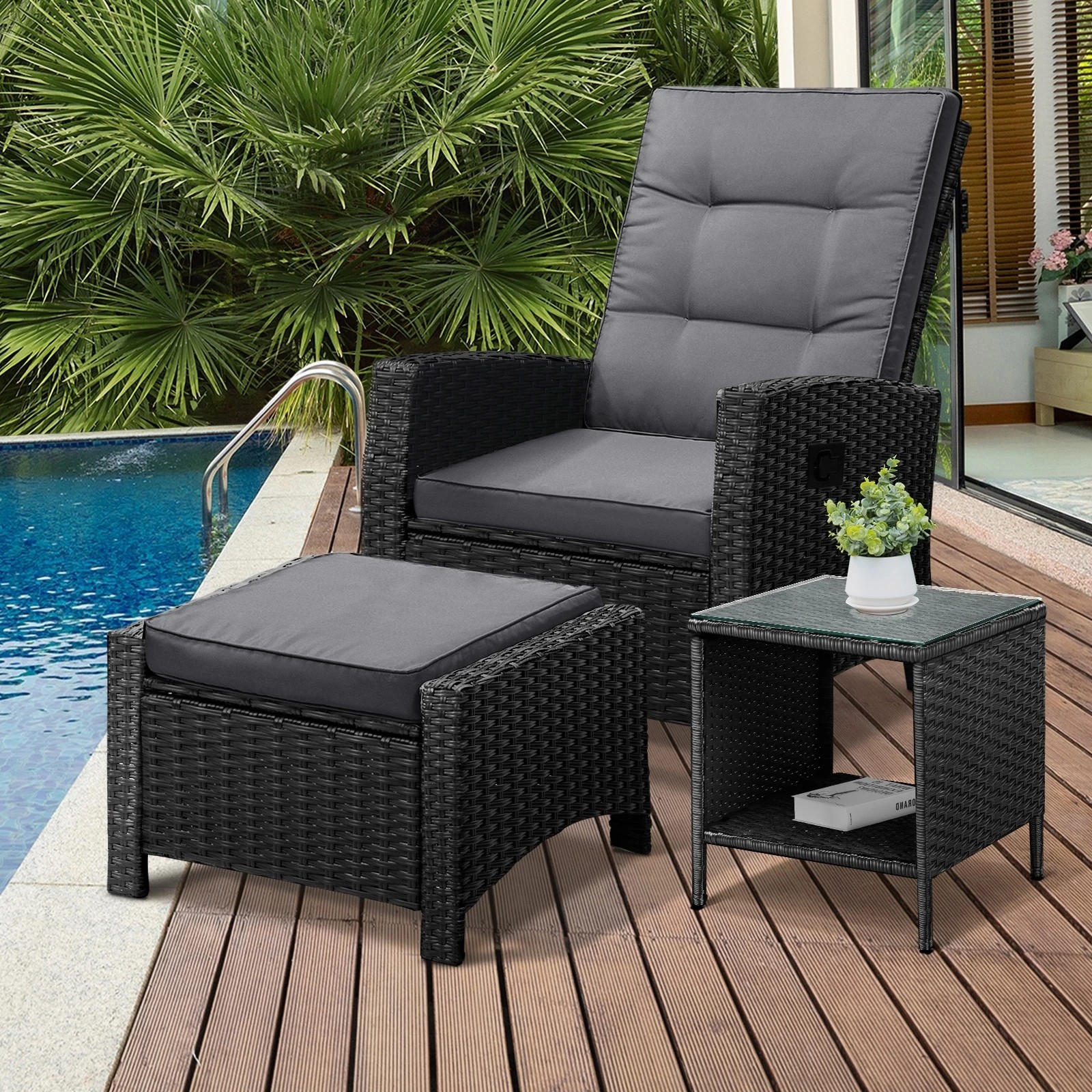 4 Livsip Recliner Chairs & Table Outdoor Furniture Wicker Sofa Patio Set Garden - Multi, 4 of 9