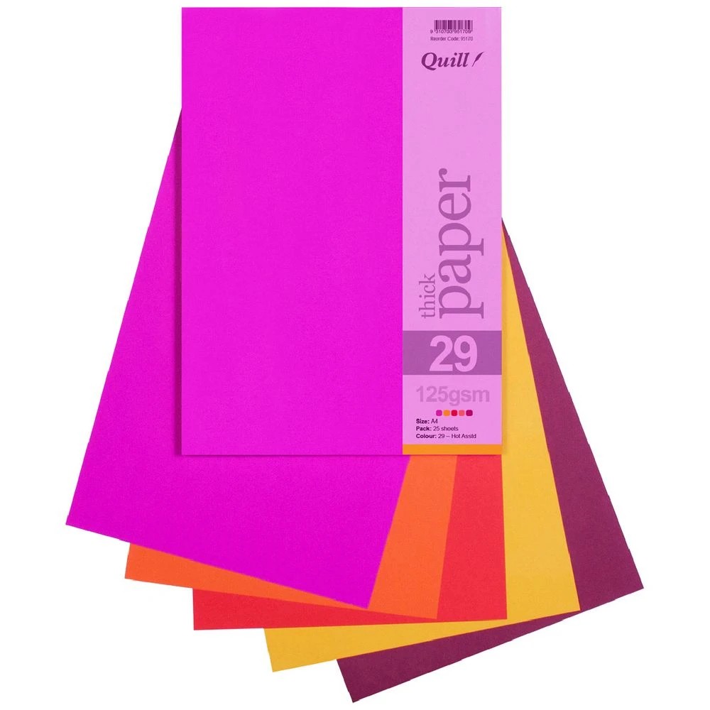 1 Quill A4 125gsm Paper Hot Assorted 25 Pack, 1 of 2