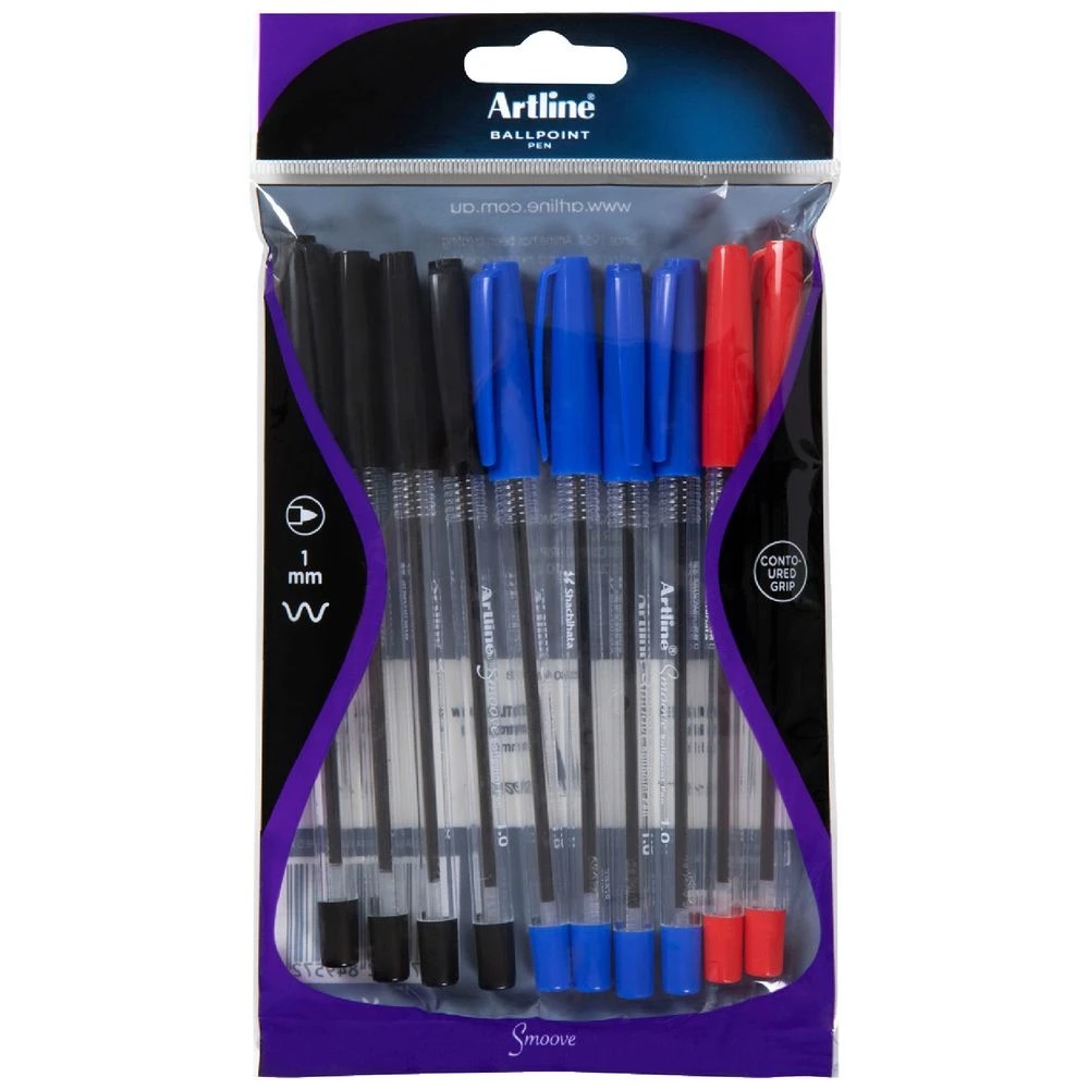 1 Artline Smoove Ballpoint Pens Assorted 10 Pack, 1 of 2