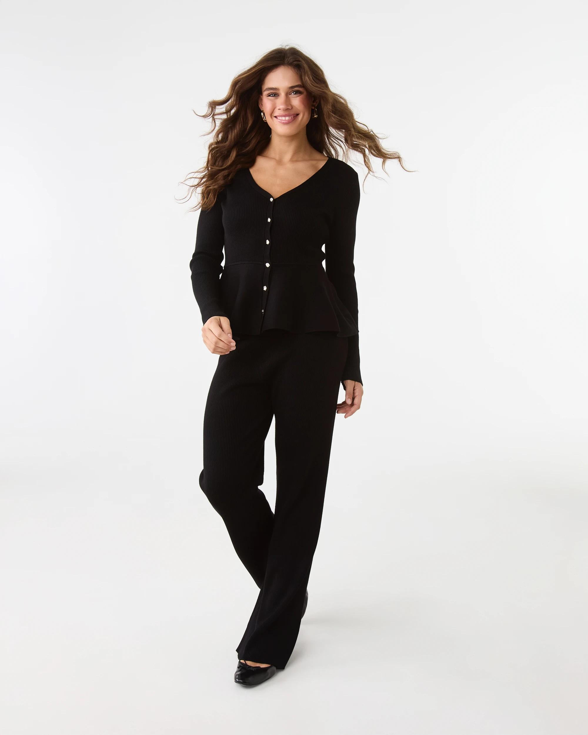2 Long Sleeve Fitted Peplum Top Black, 2 of 10