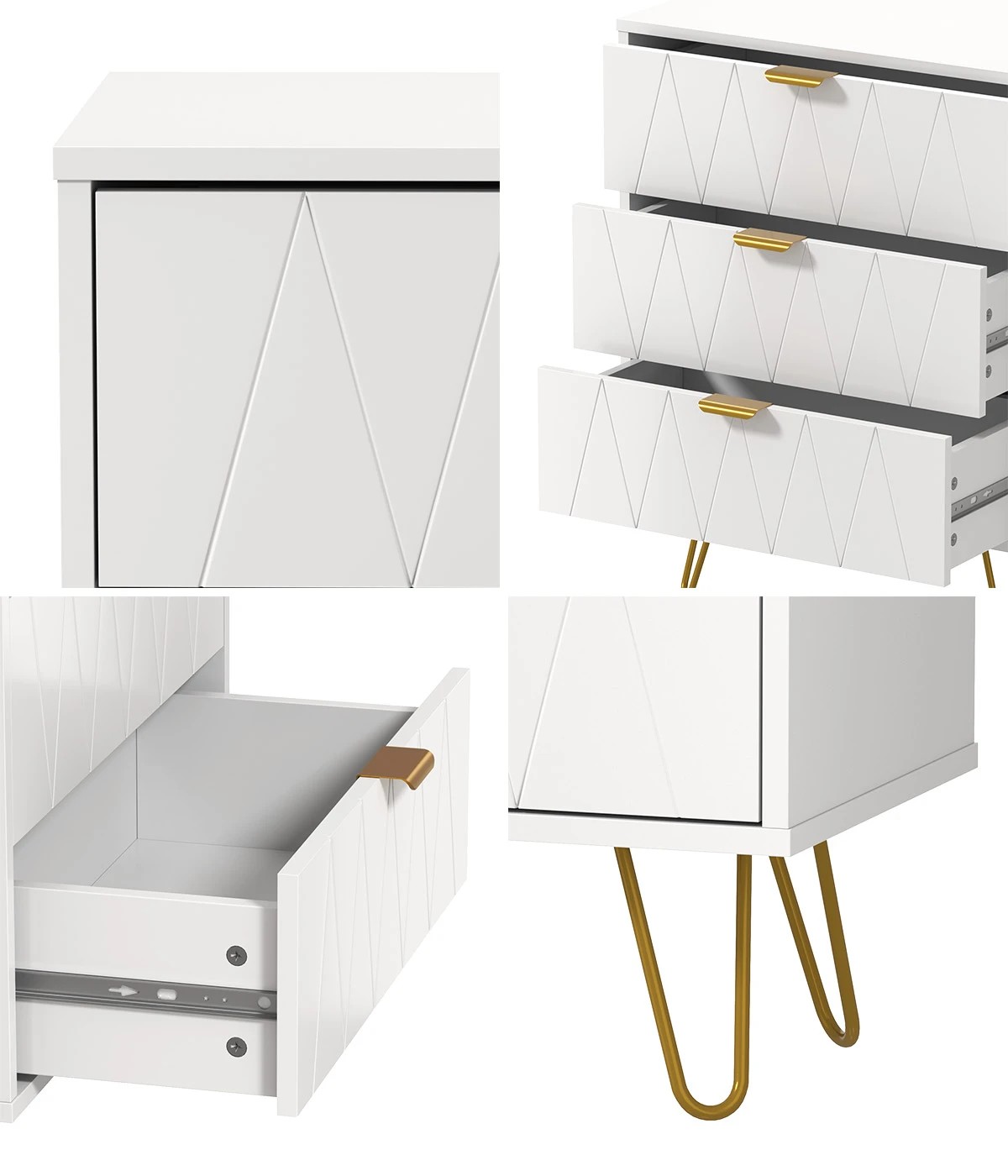 5 Oikiture 3 Chest of Drawers Gold Handles Dresser Lowboy Storage Cabinet - White, 5 of 9