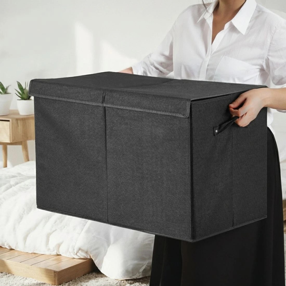 4 Keezi Large Toy Box Chest Storage with Flip-Top Lid Foldable Organizer Bins - Black, 4 of 5