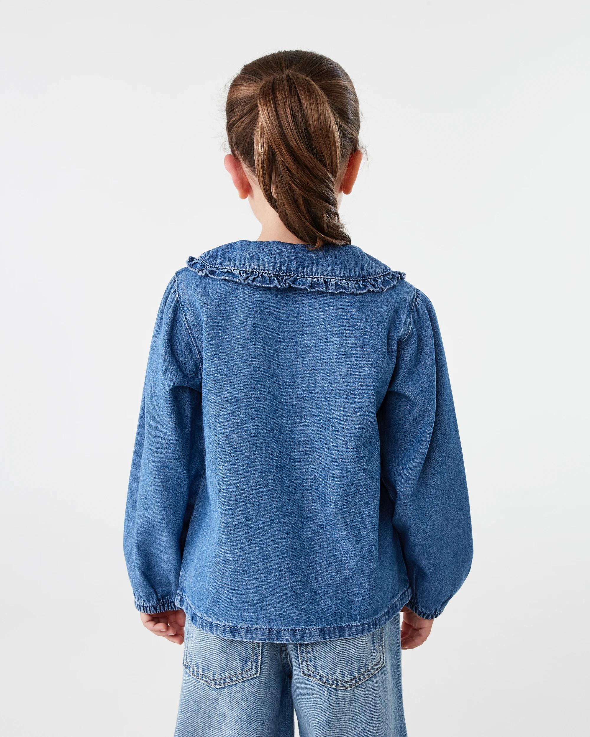 2 Long Sleeve Denim Frill Shirt Red Cherry, 2 of 9