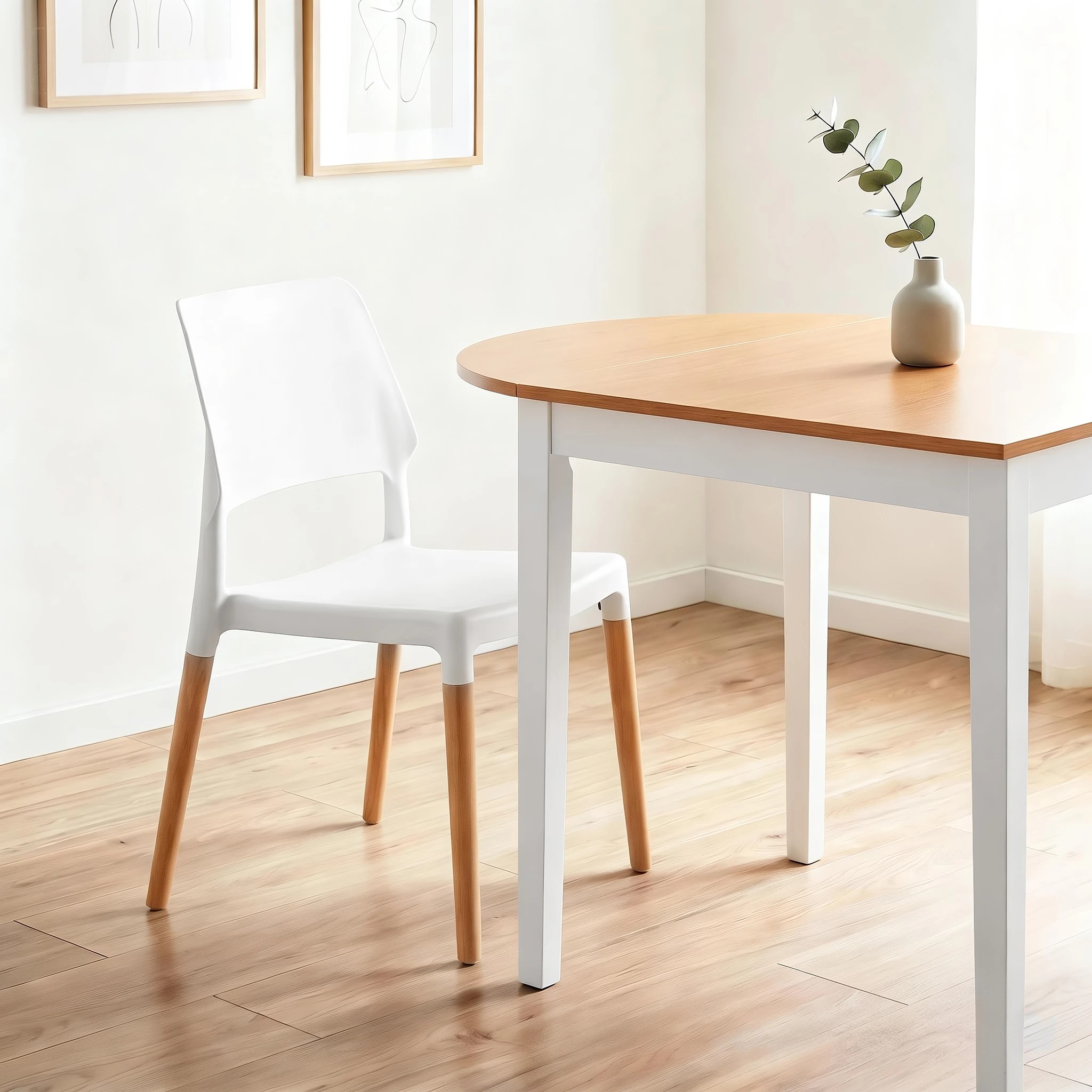 6 Artiss Drop-Leaf Dining Table and Chairs Set 5PCS White Wooden 4 Seater - White, 6 of 10