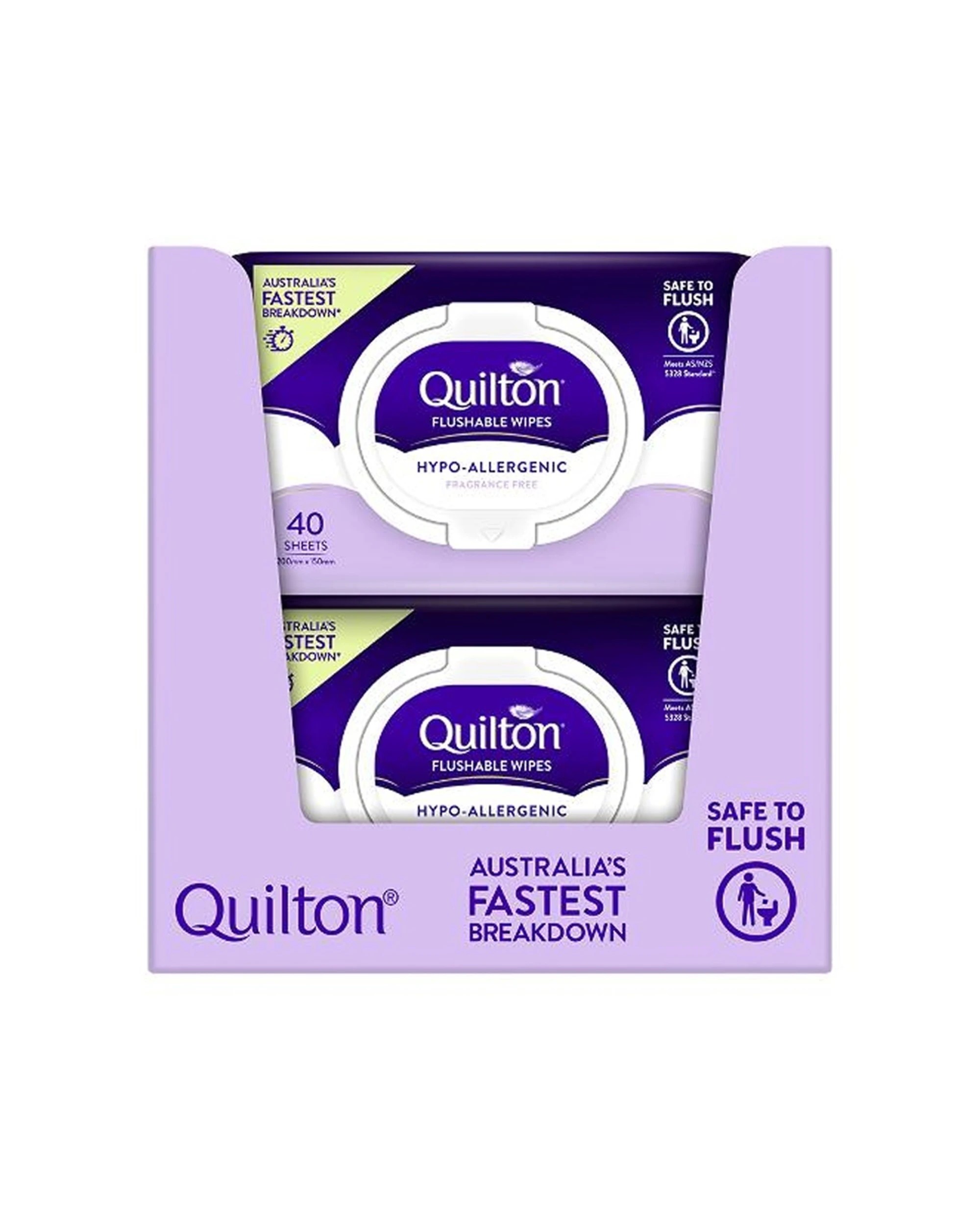 3 Quilton 6x 40pc Quilton Flushable Wet Wipes Hypo-Allergenic  Quick Breakdown Safe To Flush - White, 3 of 3