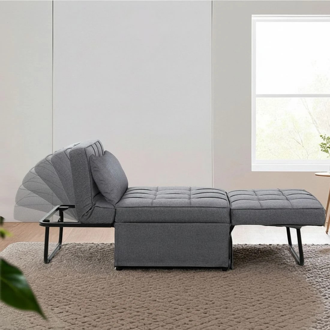 6 Artiss Sofa Bed Ottoman 1 Seater Linen - Grey, 6 of 7