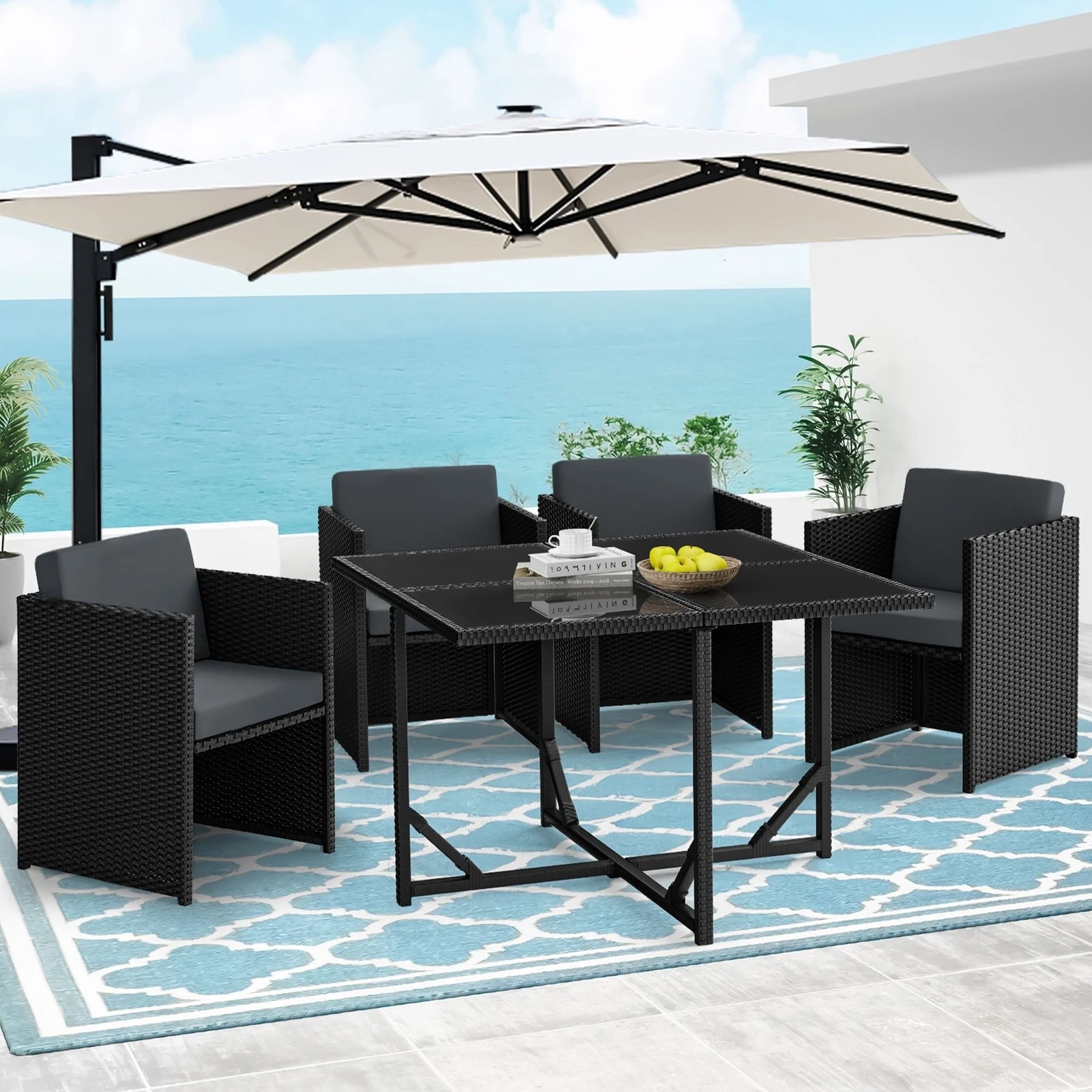 3 Alfordson Outdoor Dining Set 5 PCS Table Chairs Patio Lounge Wicker Furniture - Black, 3 of 9