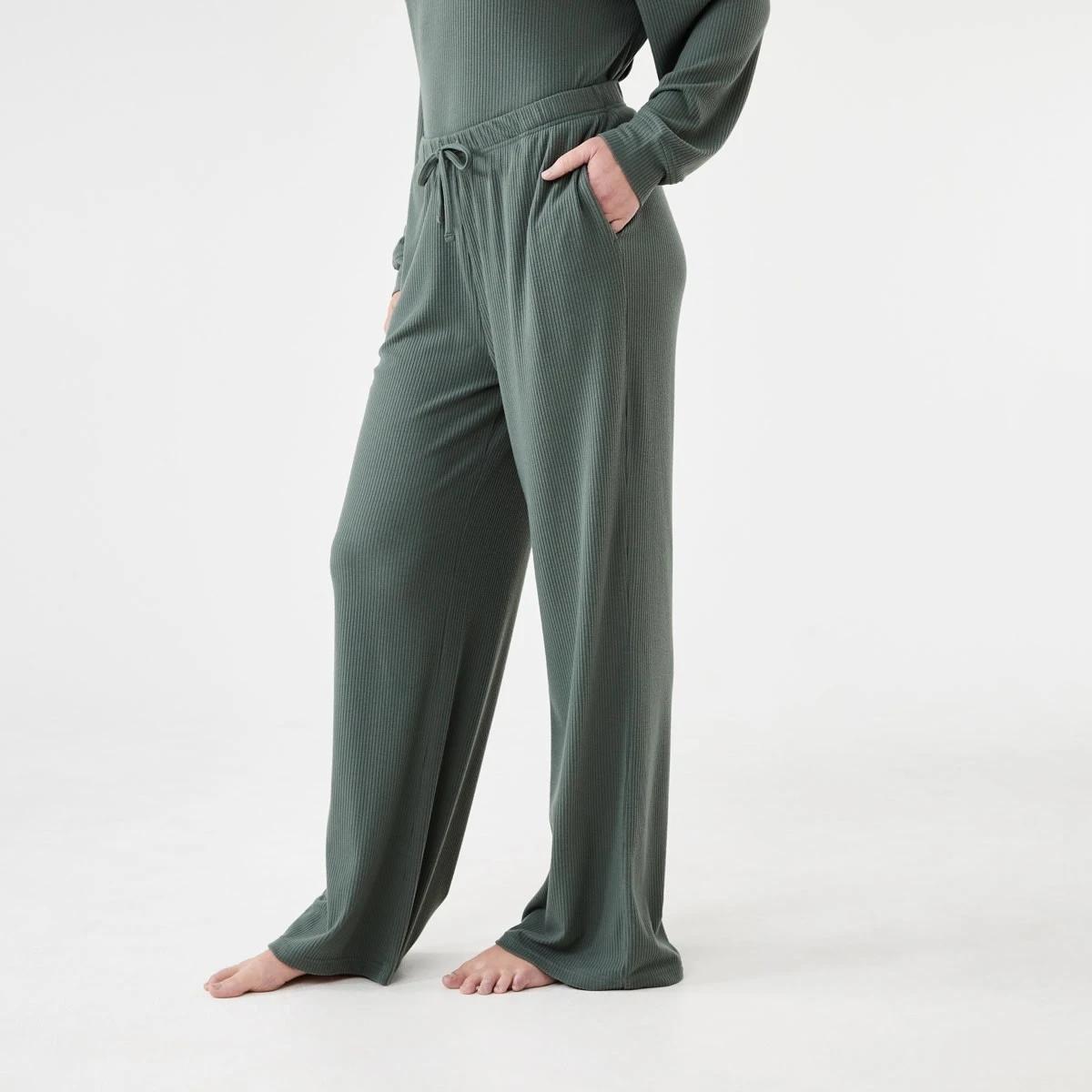 2 Brushed Rib Flare Pants Smke Green, 2 of 6