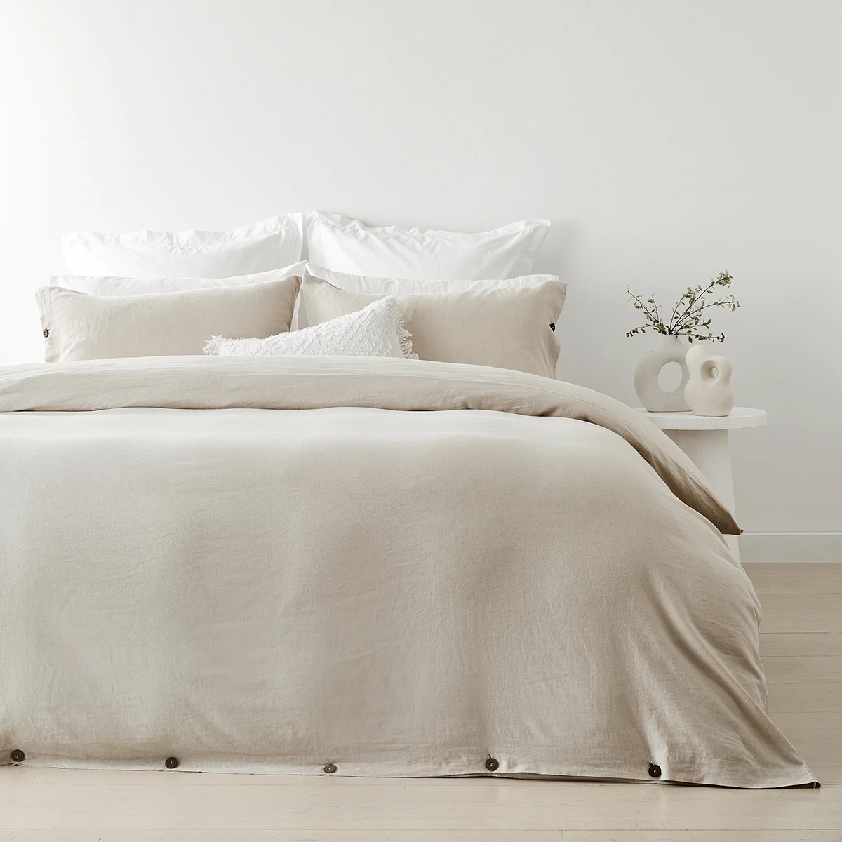 1 Kayden Linen Cotton Quilt Cover Set - Queen Bed, Natural, 1 of 7
