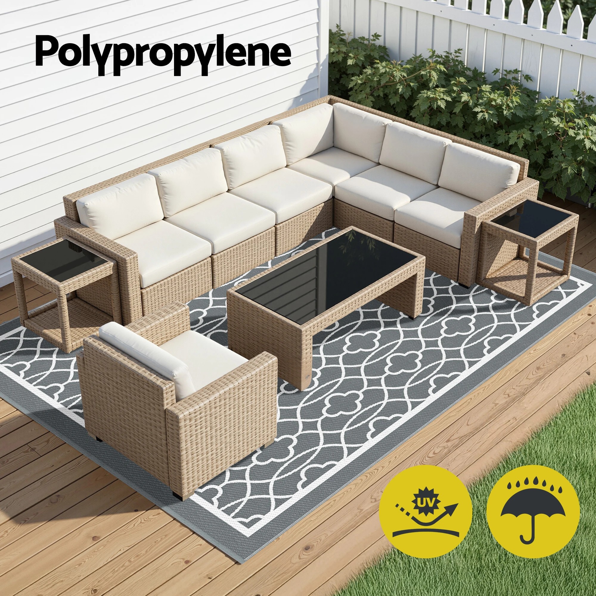 2 Gardeon Outdoor Rugs 274x366cm Large Carpet Reversible Area Mat PP Dual-Sided Patio Rug - Grey, 2 of 7