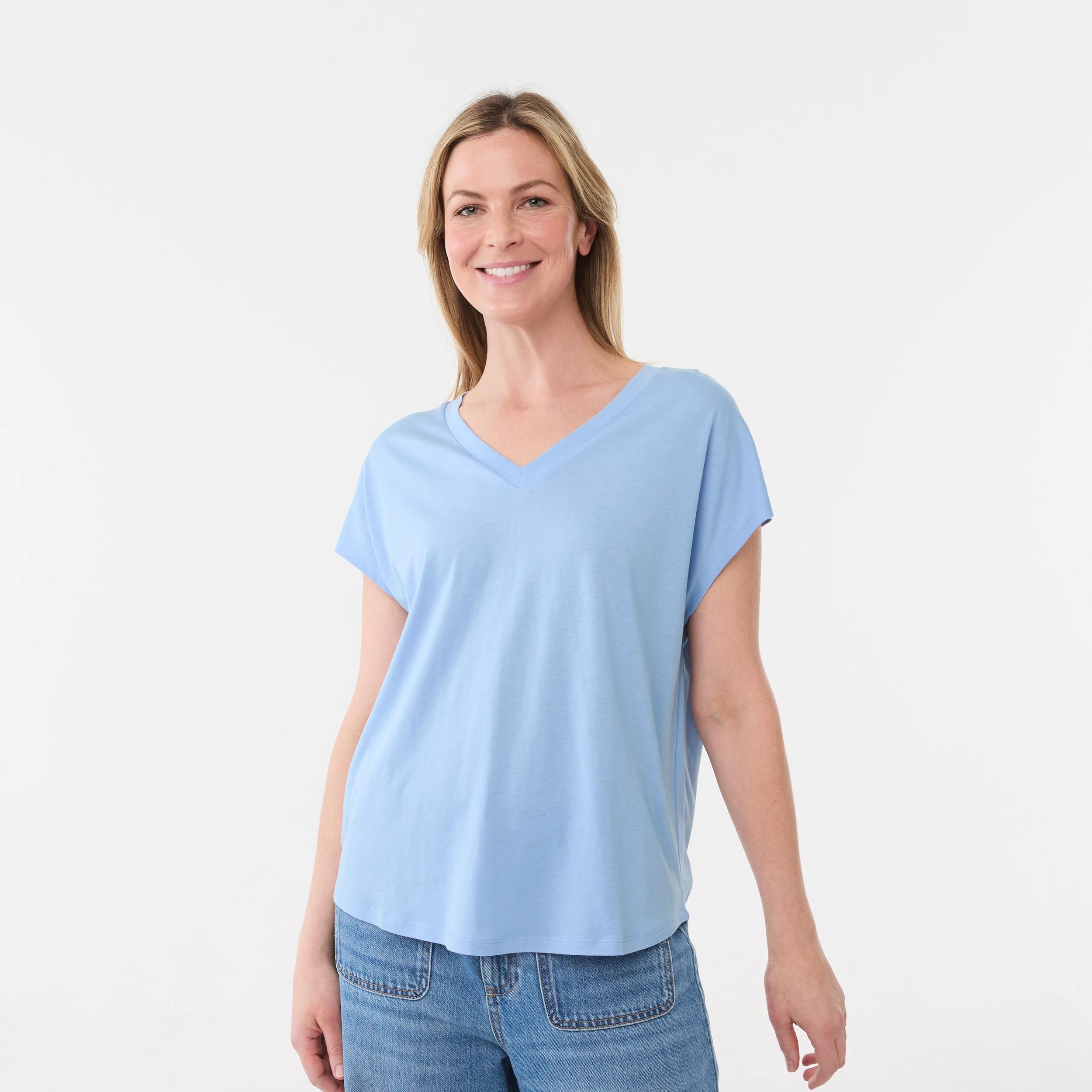 1 Short Extended Sleeve V-Neck T-shirt BRUNI BLUE, 1 of 5