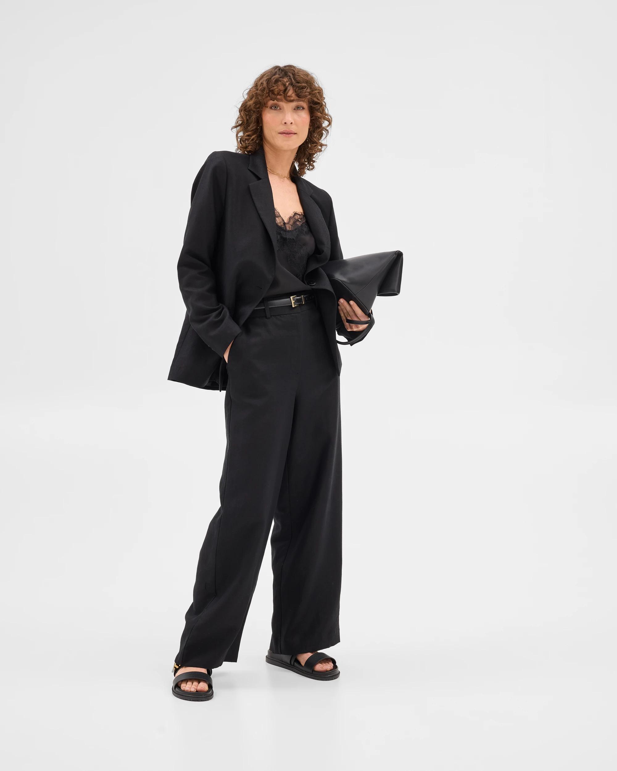 2 Linen Blend Single Breasted Blazer - Preview BLACK, 2 of 7