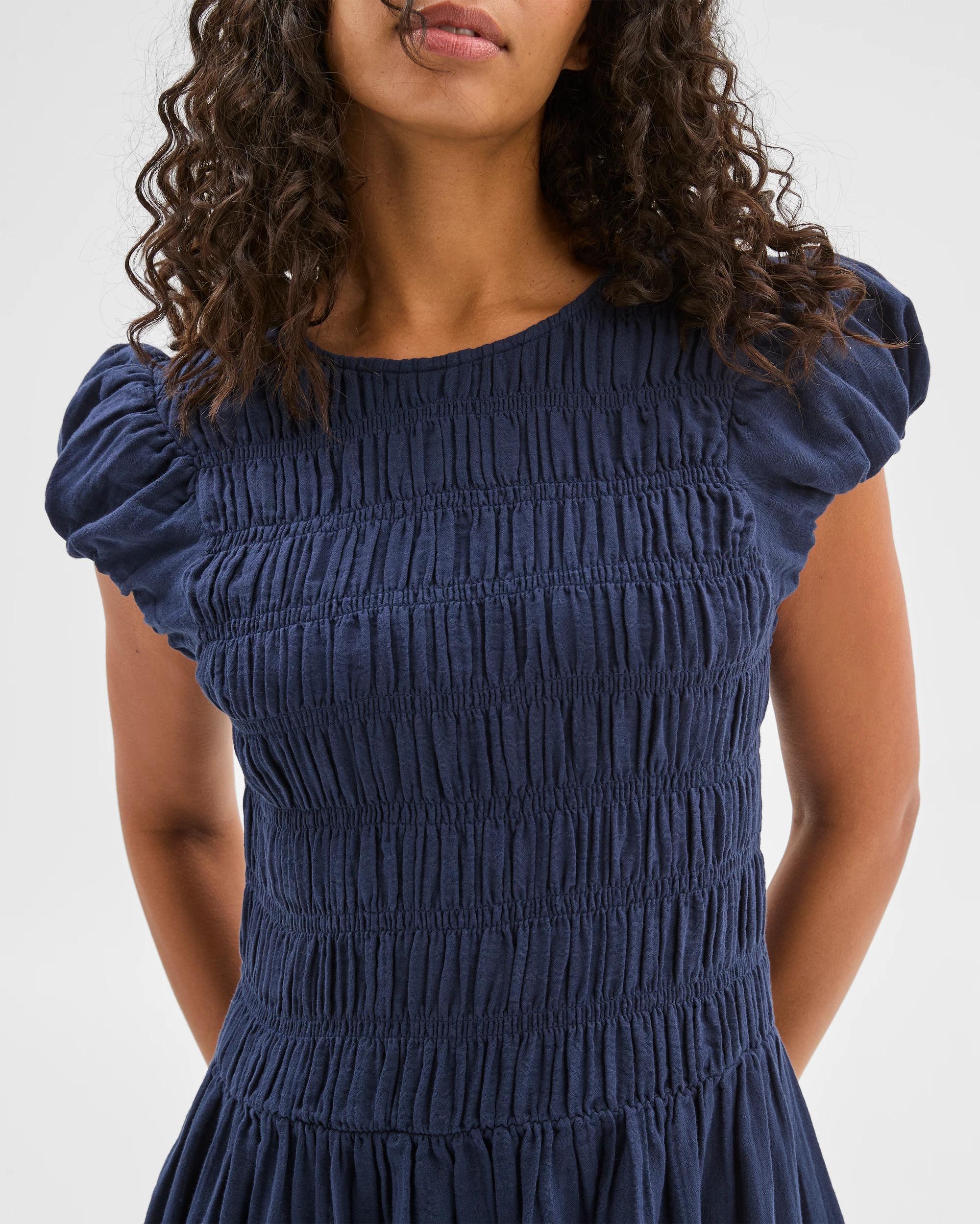 6 Target Australian Cotton Double Cloth Shirred Dress NAVY BLUE, 6 of 7