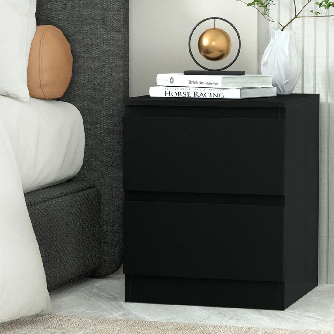 3 Artiss Bedside Table 2 Drawers Nightstand Bedroom Storage Compact Design Space Saving Modern Decor Easy Assembly - Black, 3 of 5