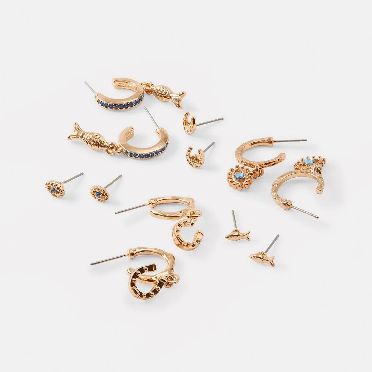 3 6 Pack Lucky Fish Earrings - Blue and Gold Tone Gold, 3 of 5