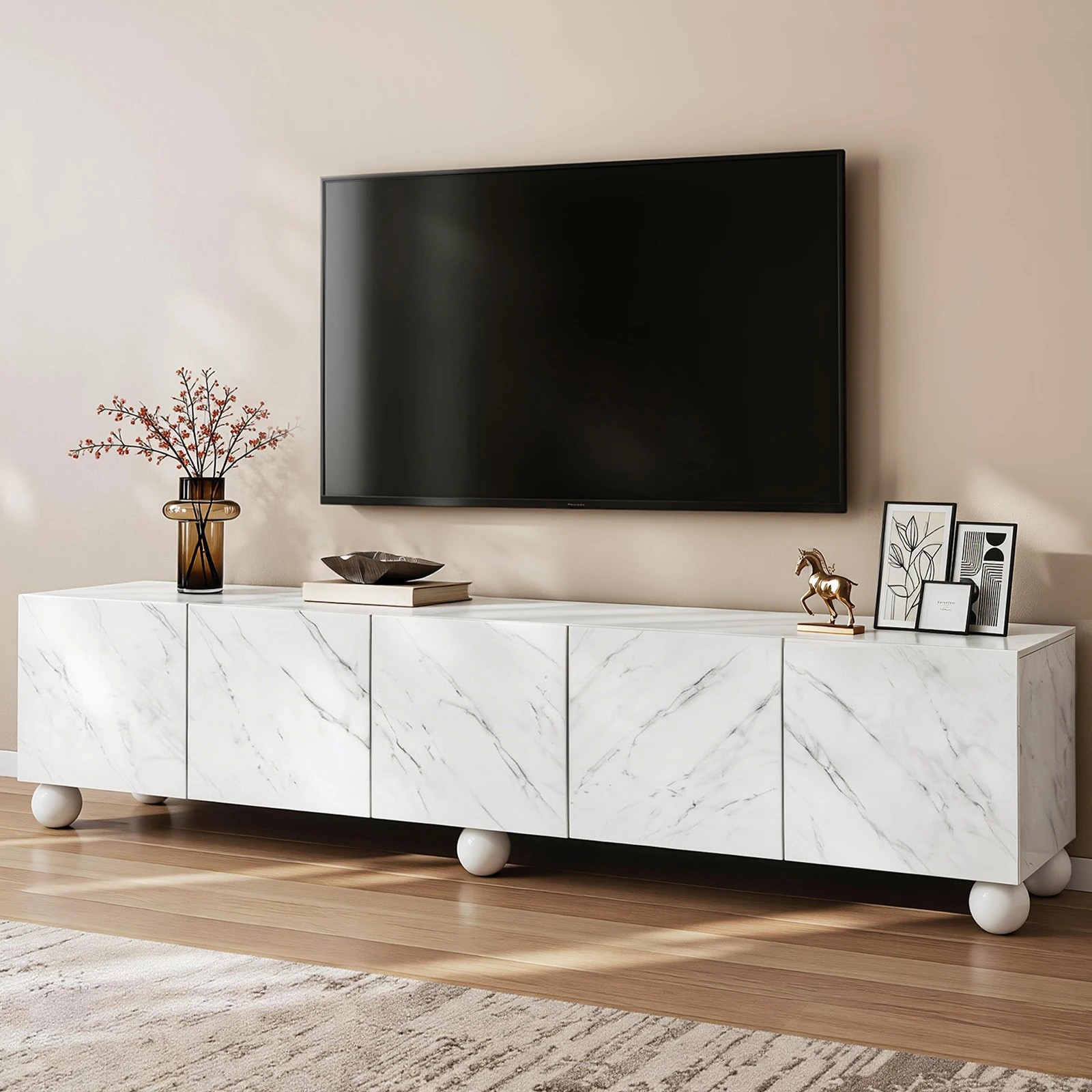 9 Artiss 200cm TV Unit Entertainment Unit Marble Effect Finish Storage Cabinet - White, 9 of 9
