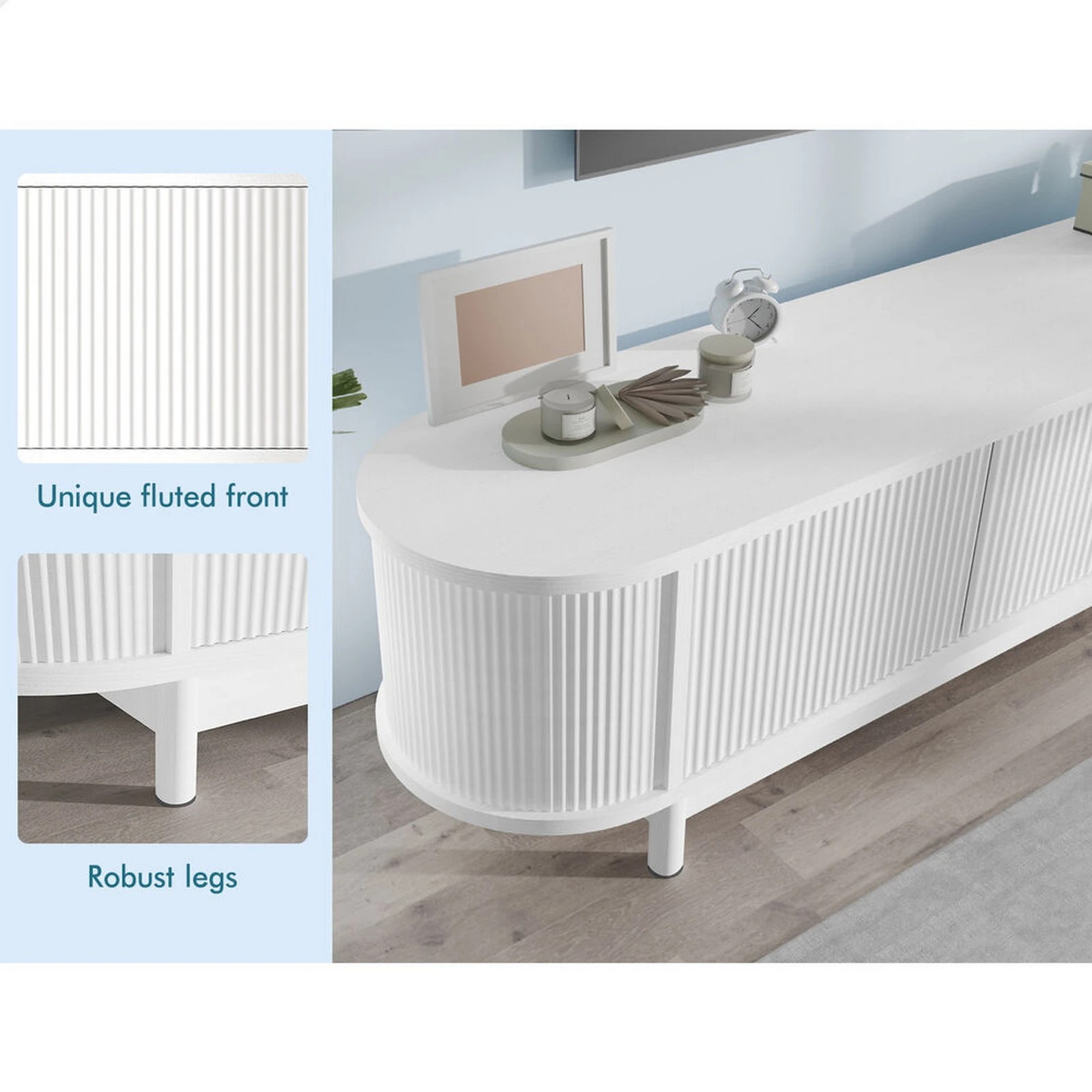 4 Alfordson TV Cabinet Entertainment Unit Stand 160cm Storage Shelf - White, 4 of 10