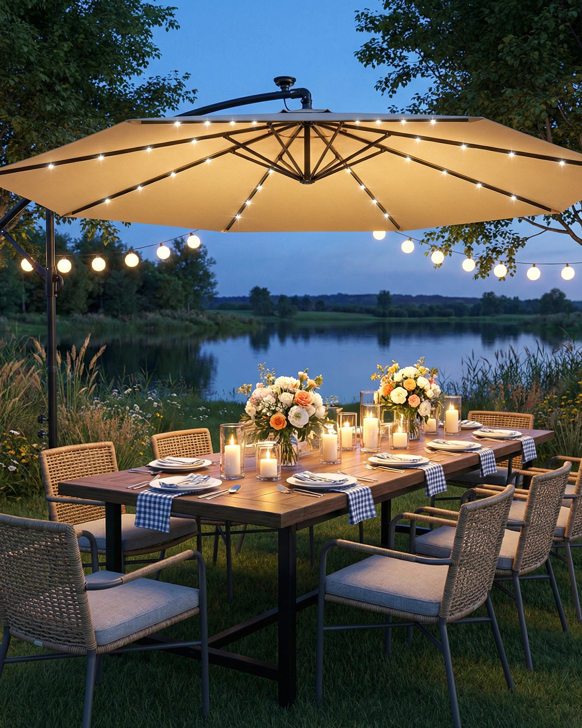 3 Advwin Outdoor Umbrella Cantilever 3m with Solar LED Lights - Beige, 3 of 8