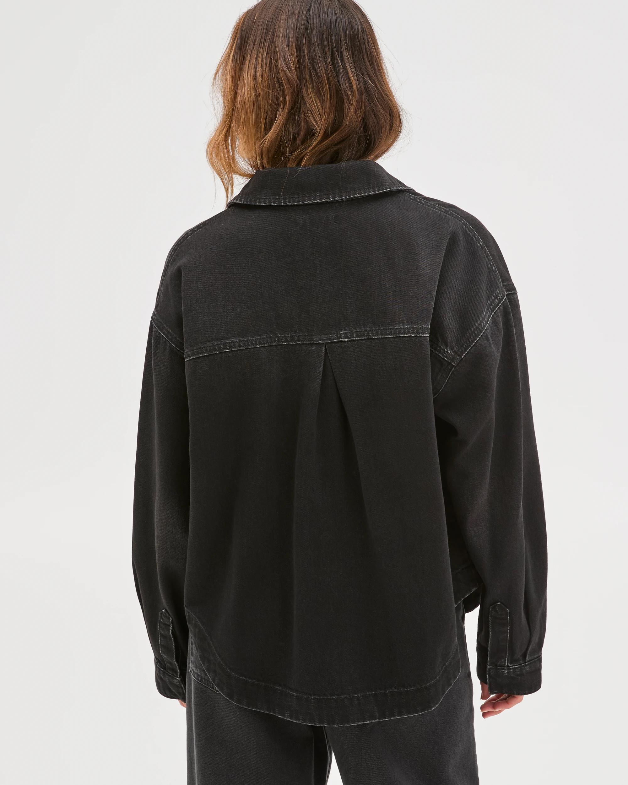 4 Target Denim Long Sleeve Denim Shacket WORN BLACK, 4 of 7