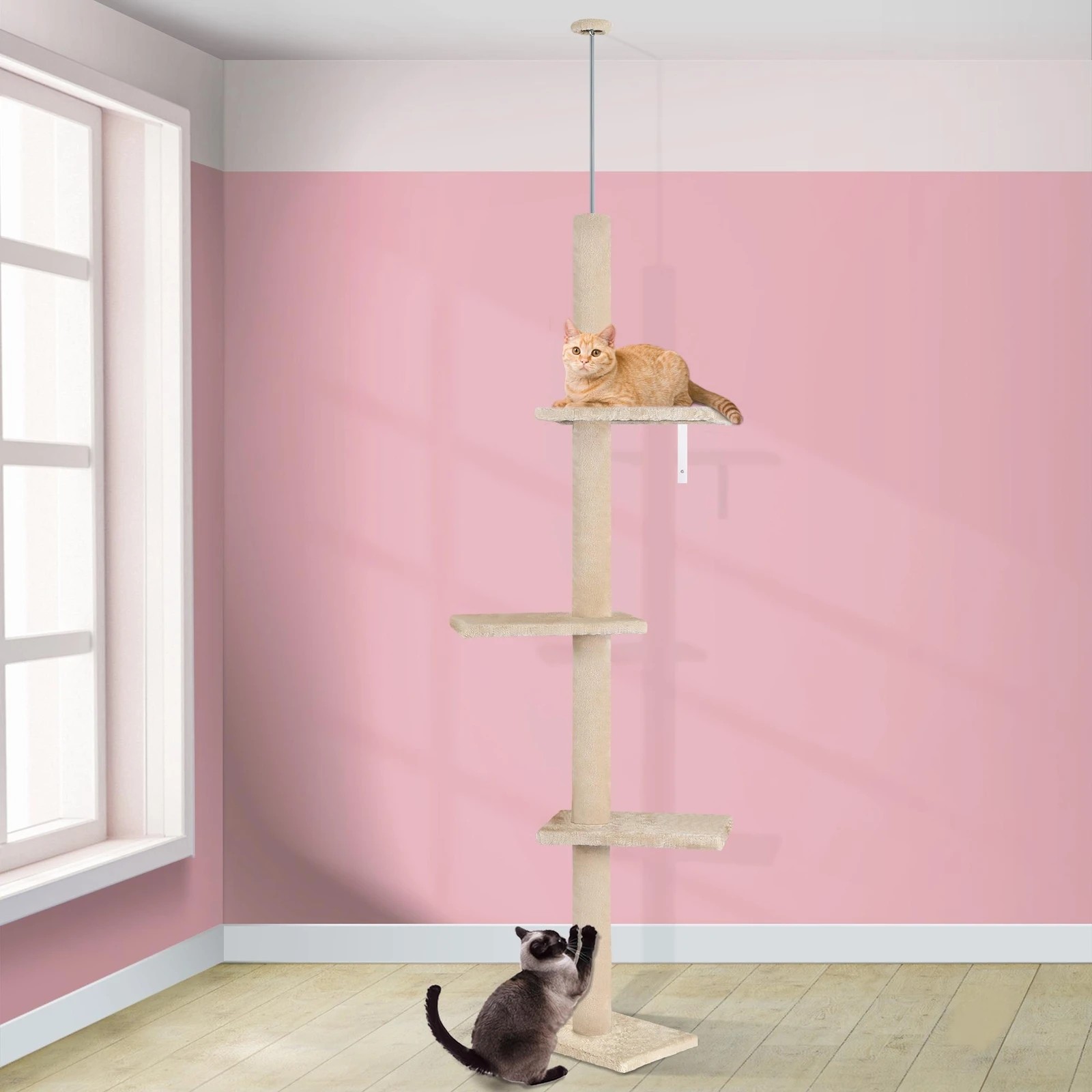 2 Beastie Cat Tree Scratching Post Scratcher Tower Condo House Furniture 230-286cm - Beige, 2 of 6