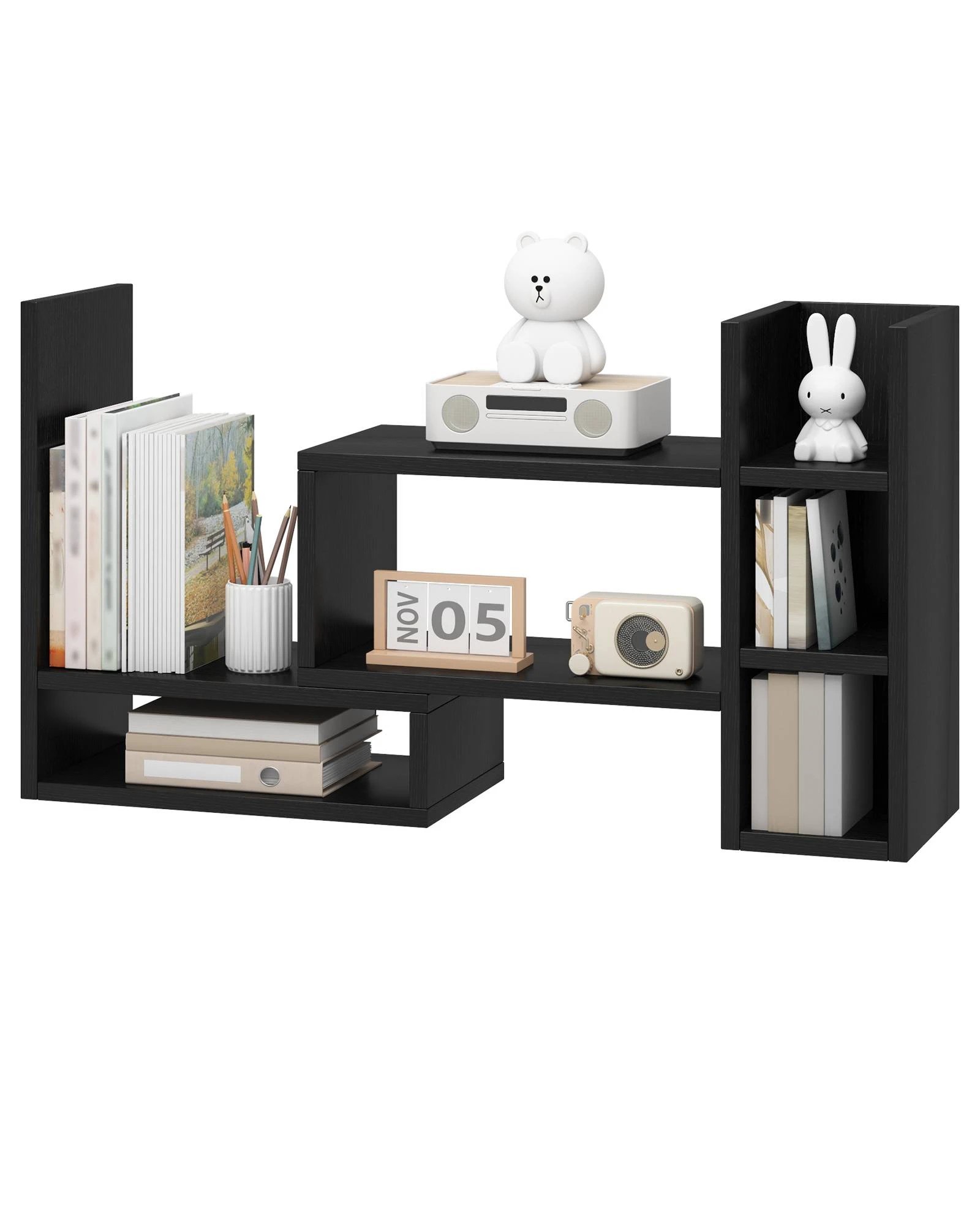 1 Advwin Adjustable Desktop Bookshelf Organizer with Storage Space Office Desk Bookcase - Black, 1 of 7