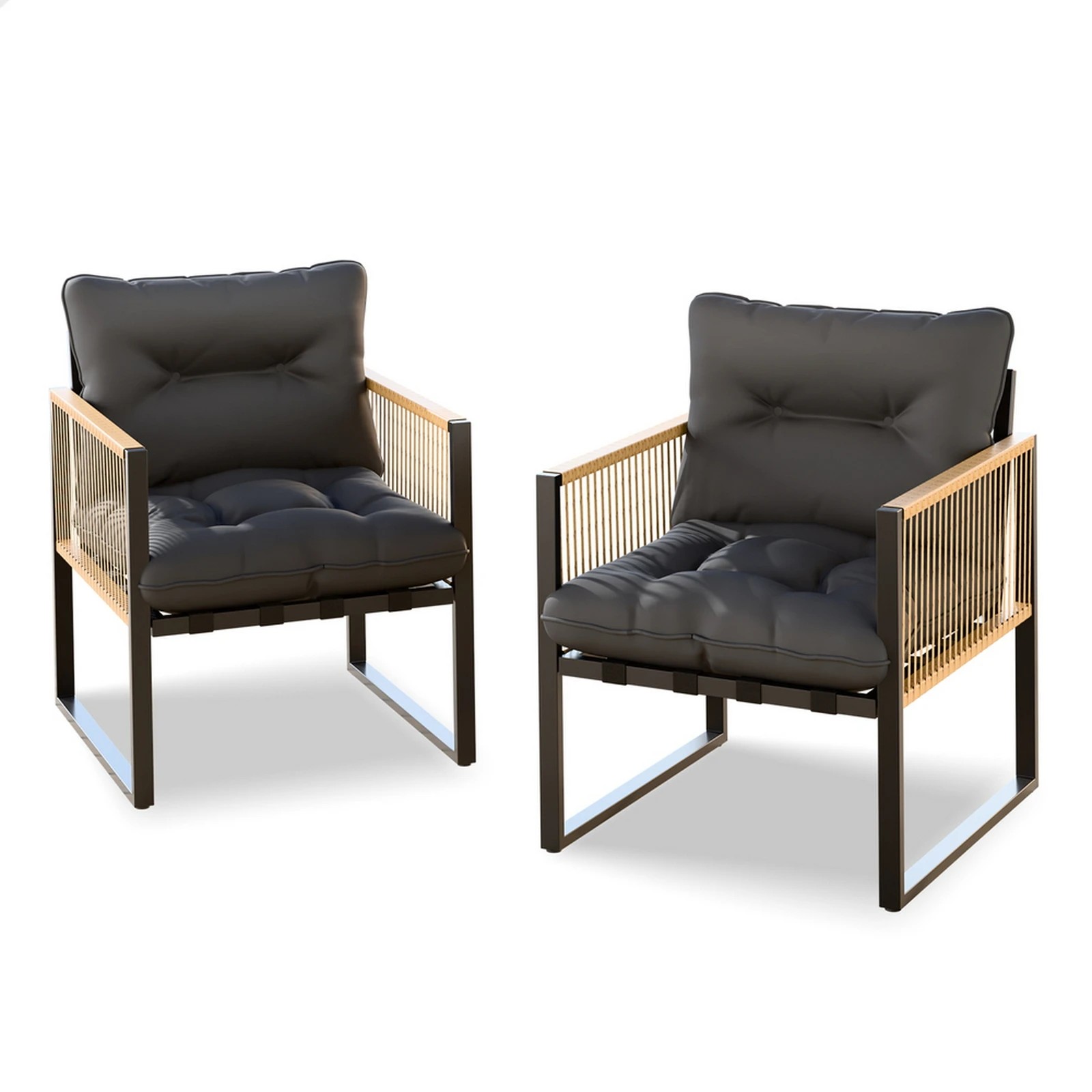 1 Alfordson Outdoor Furniture 2x Lounge Chairs Patio Garden Armchair Rattan Chair - Grey, 1 of 9