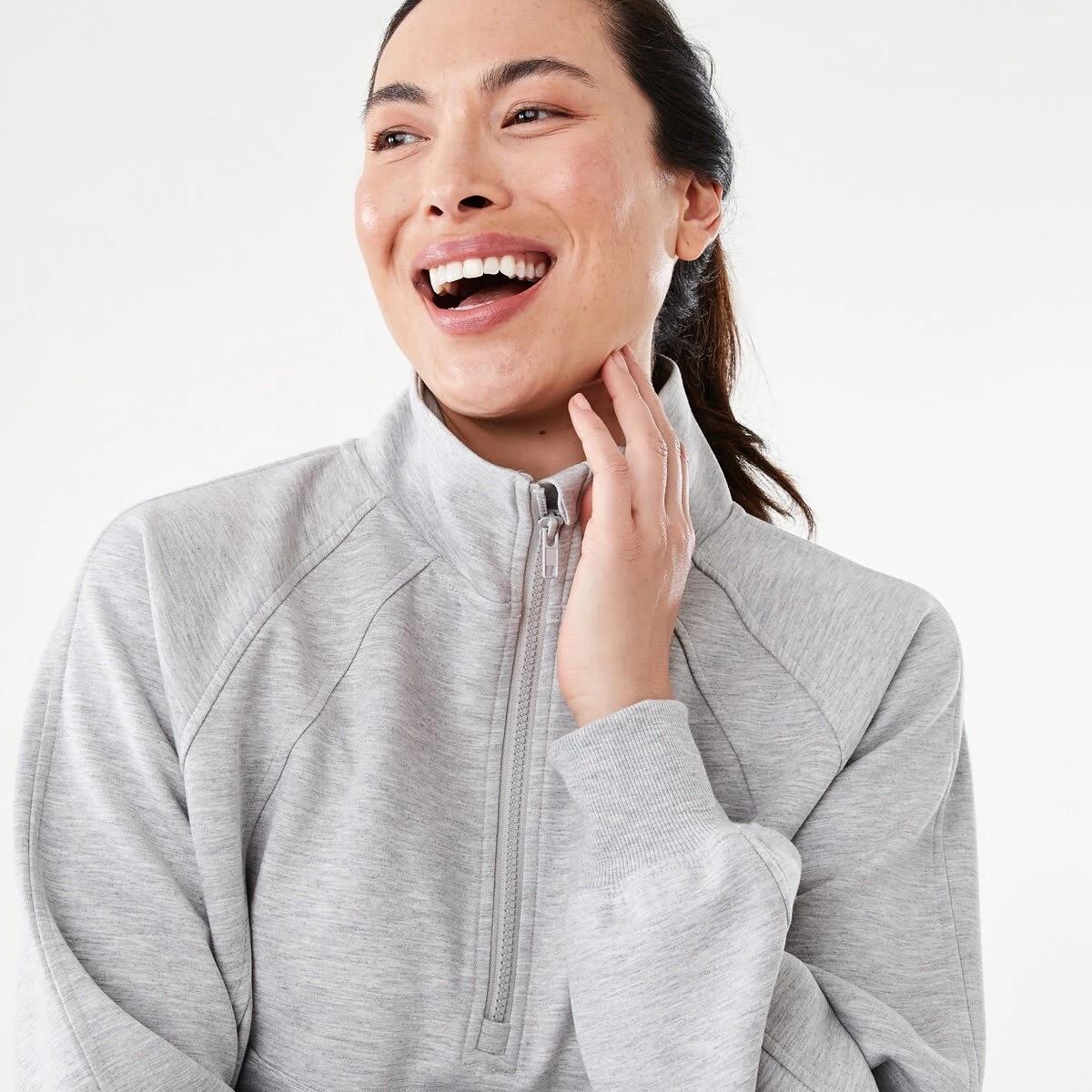 4 Active Womens Half Zip Long Sleeve Sweatshirt Grey Marle, 4 of 6