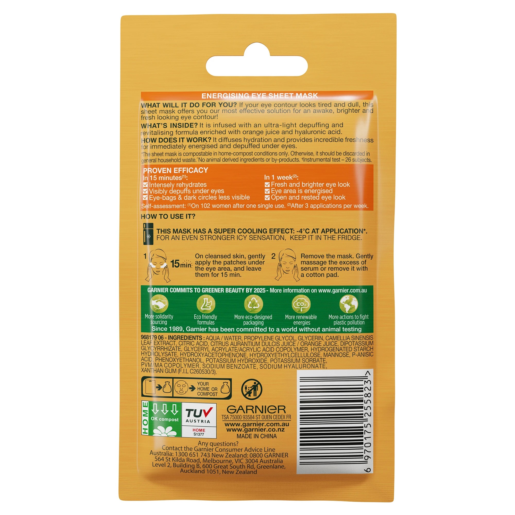2 Garnier SkinActive Hydra Bomb Eye Sheet Mask 6g - Orange Juice & Hyaluronic Acid, 2 of 6
