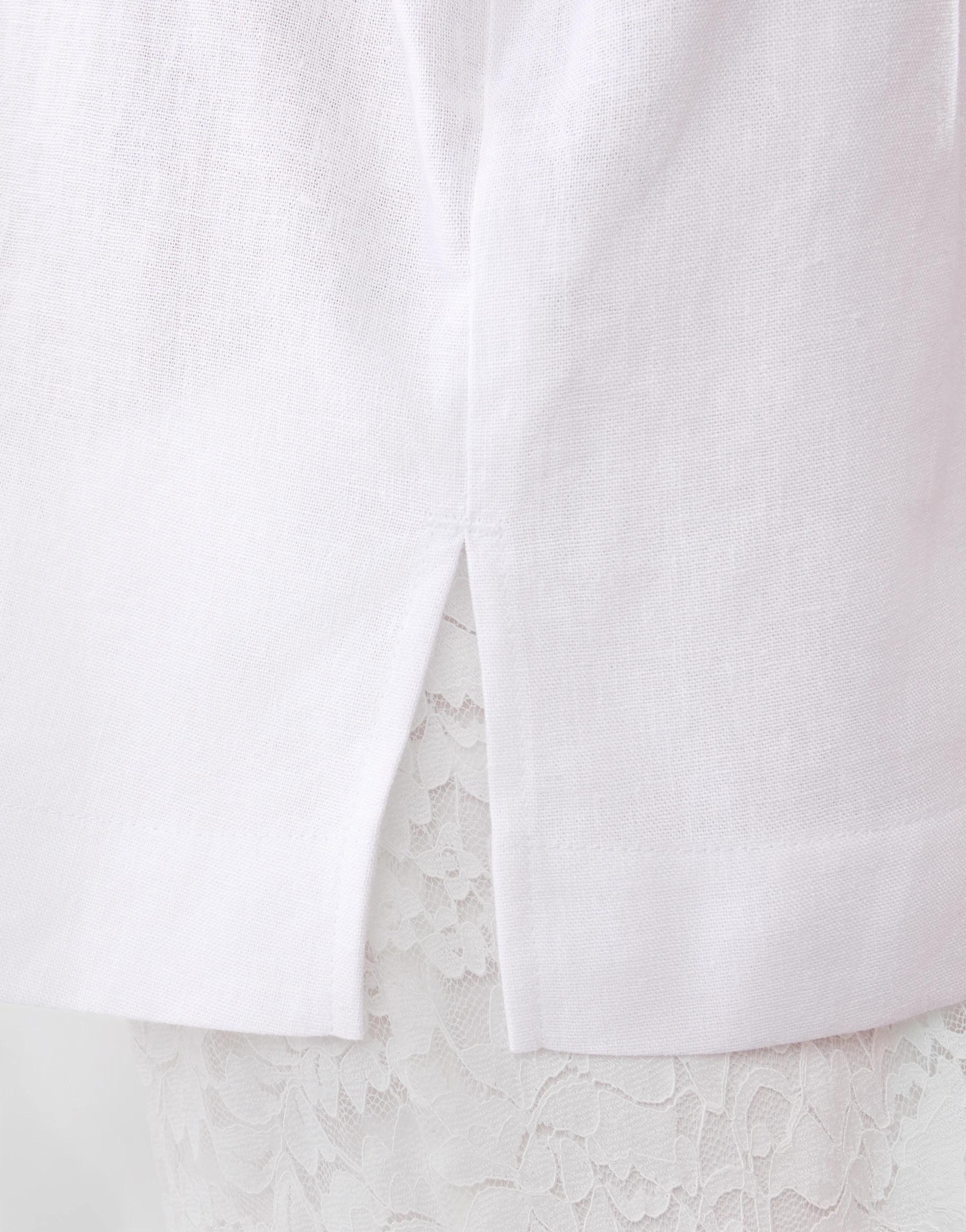 9 Short Sleeve Linen Blend Gold Button Top White, 9 of 10