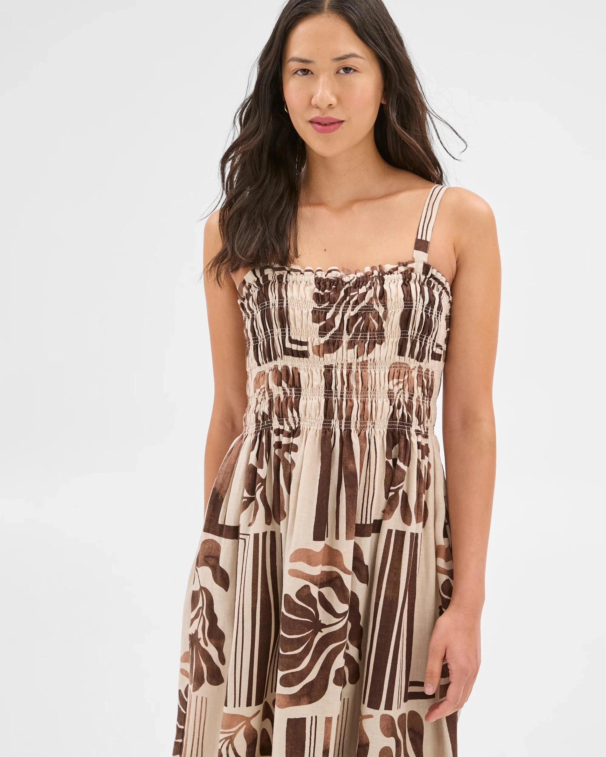 3 Target Woman European Linen Shirred Midi Dress BATIK PRINT, 3 of 7