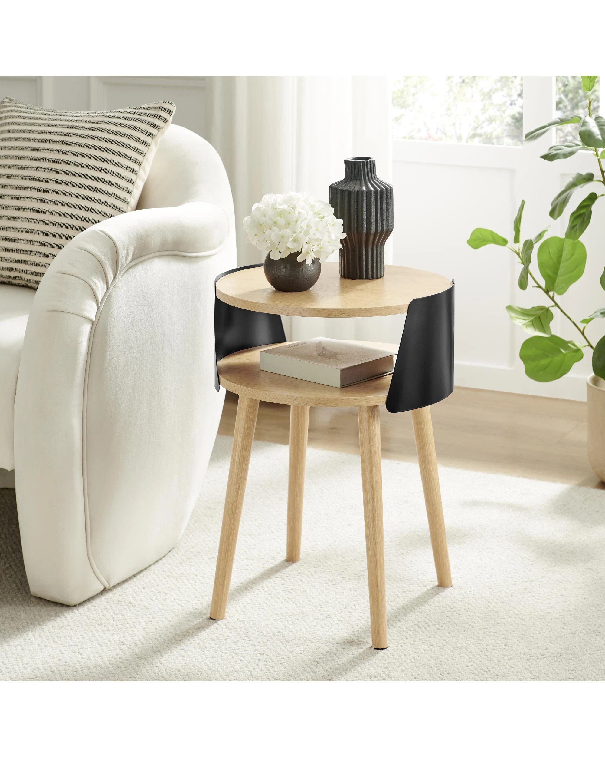 3 Kodu Side Table Bedside Shelf Round - Black, 3 of 9