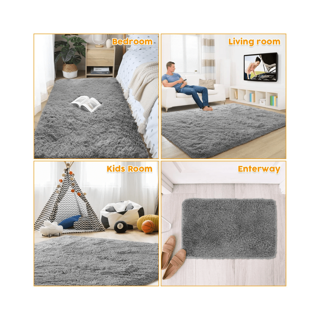 7 Advwin Non-slip Shaggy Rugs Floor Rug Living Room Bedroom Mat Large Carpet Grey 160*230cm, 7 of 8