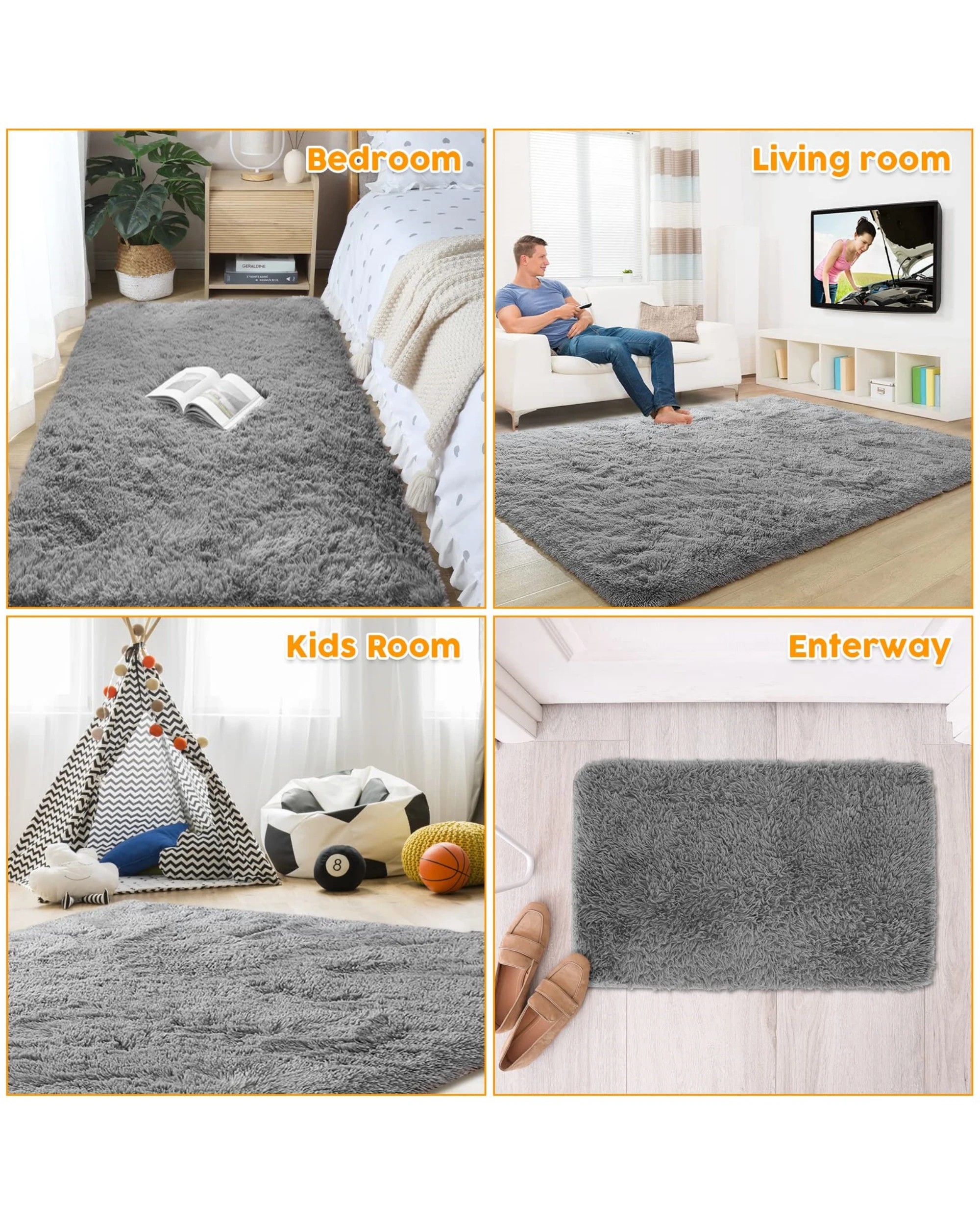 7 Advwin Non-slip Shaggy Rugs Floor Rug Living Room Bedroom Mat Large Carpet Grey 160*230cm, 7 of 8