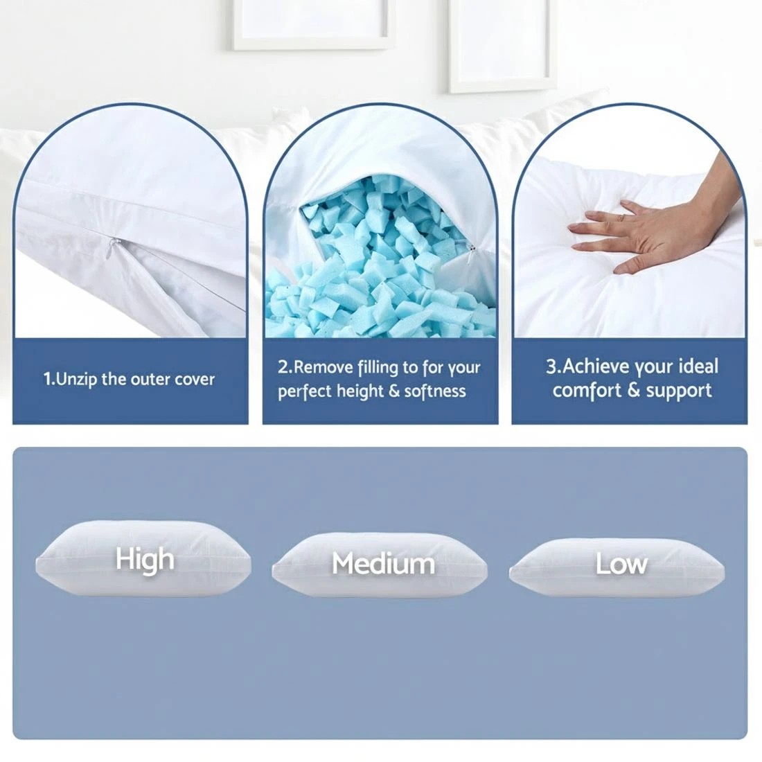 5 Giselle Bedding Shded Memory Foam Pillow Adjustable Loft - White, 5 of 8