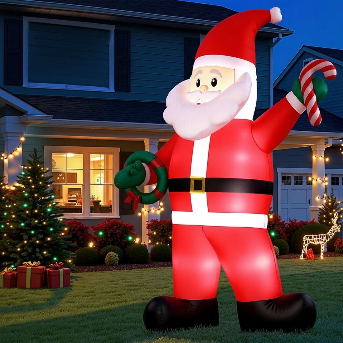 4 Jingle Jollys Christmas Inflatable Giant Santa 3.8M Height LED Illuminated Decorations - Multi, 4 of 7