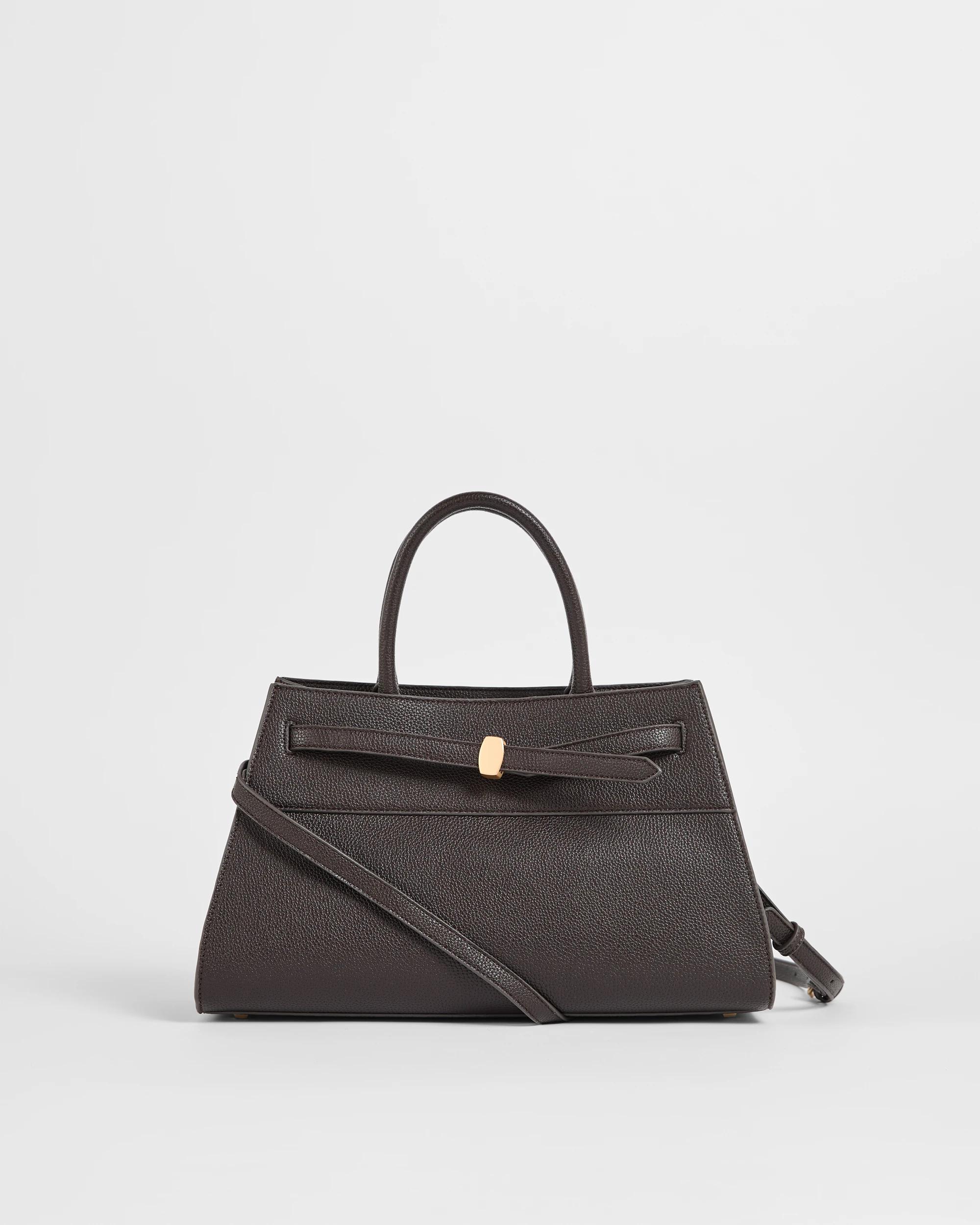 1 Target Woman Belted Top Handle Work Tote Bag CHOCOLATE, 1 of 3